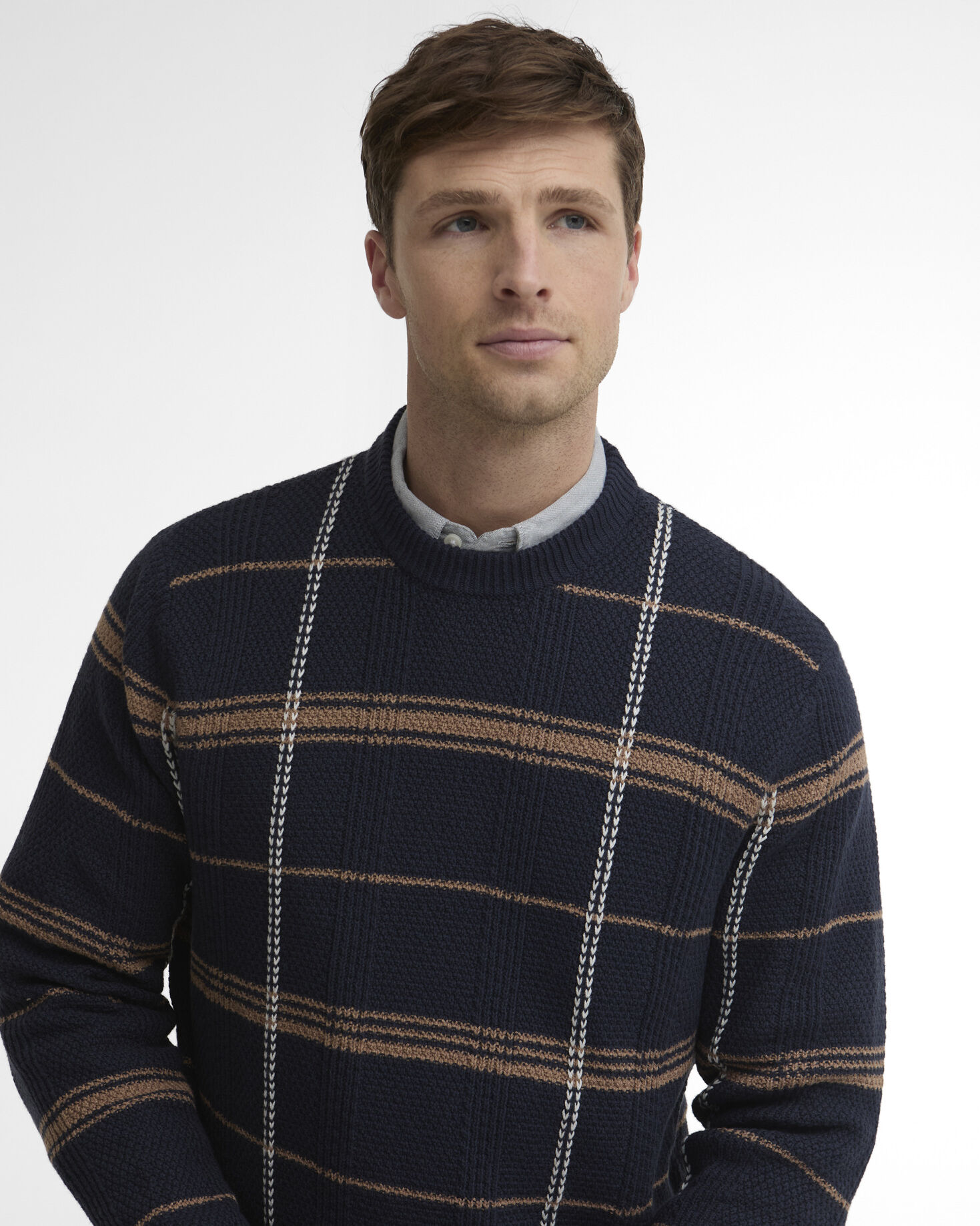 Fasey Cable-Knit Tartan Jumper Navy