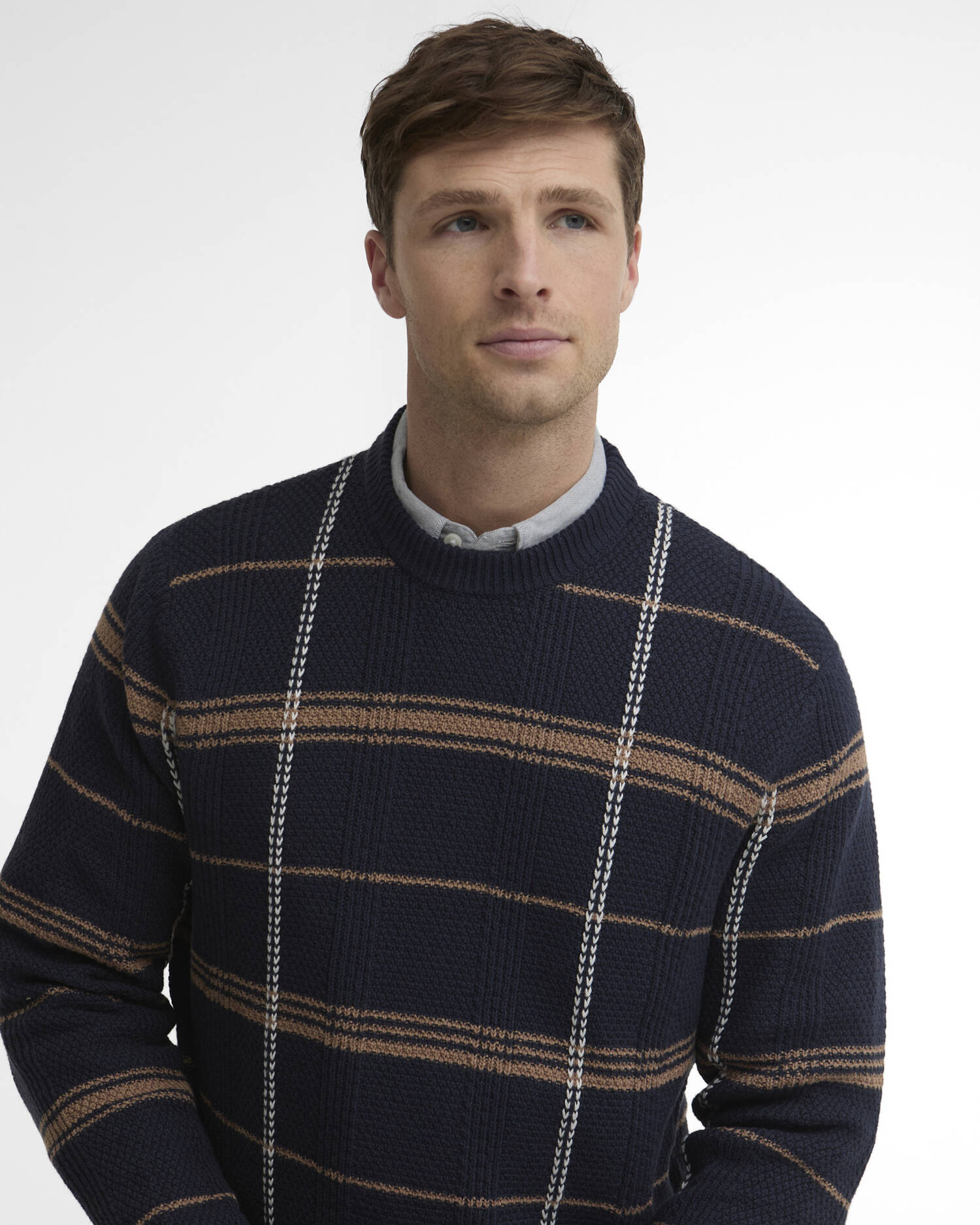 Fasey Cable-Knit Tartan Jumper Navy image number 3