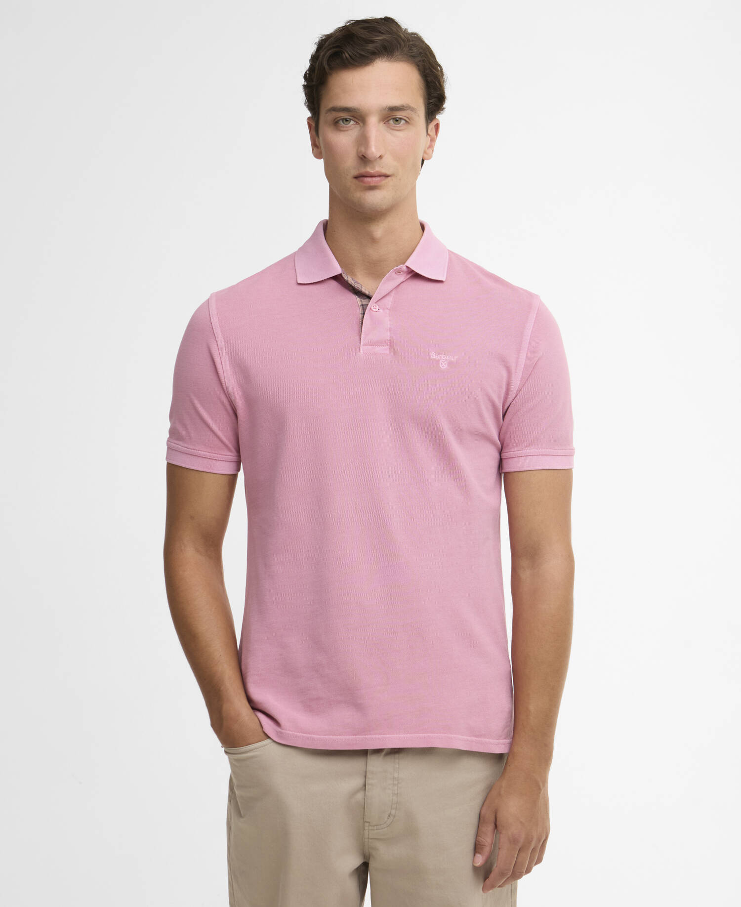 Washed Tartan Tailored Pique Polo Washed Pink image number 0