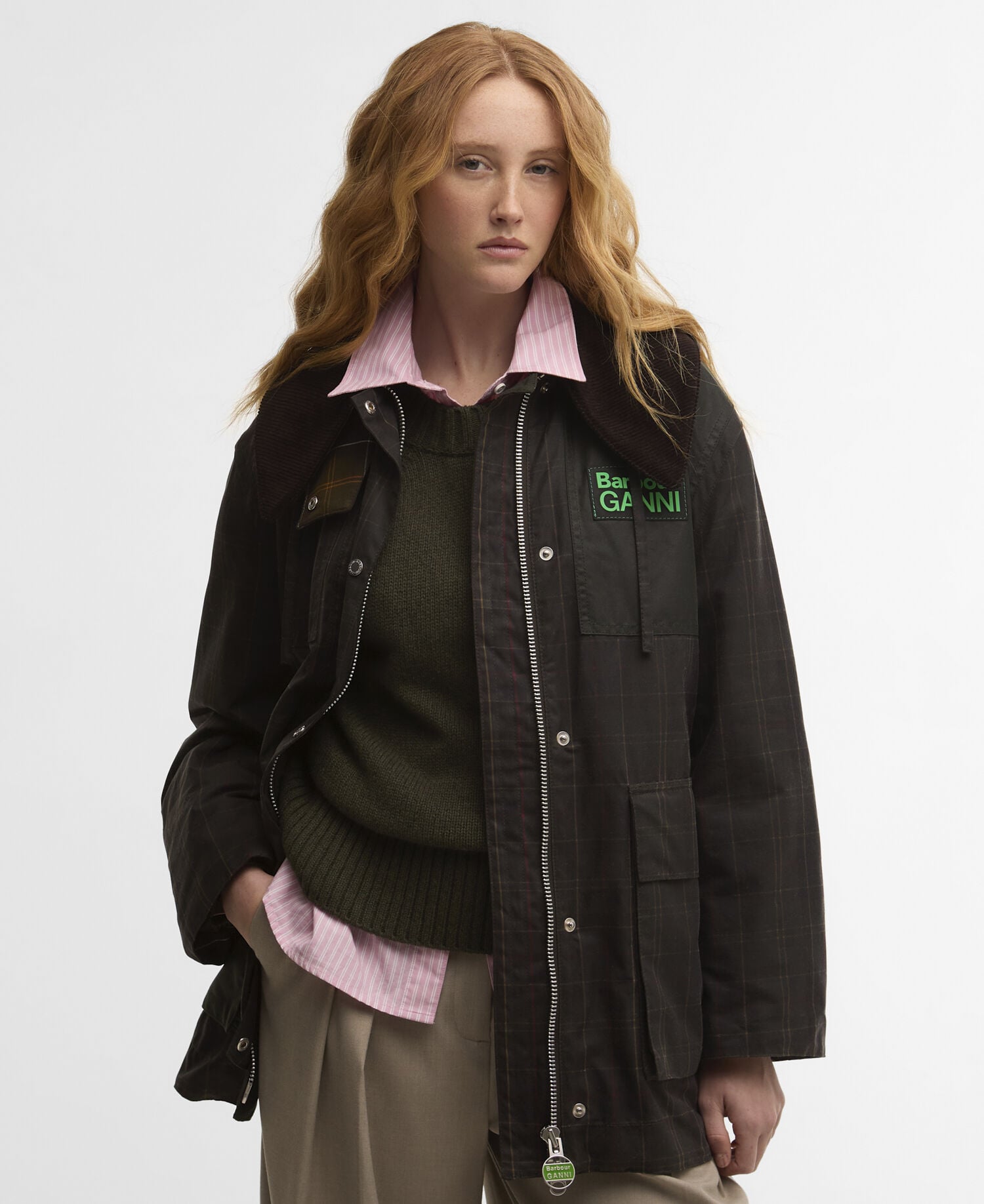 Barbour x GANNI Tartan Waxed Duffle Coat Classic Tartan/Fern