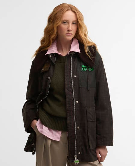 Barbour x GANNI Tartan Waxed Duffle Coat Classic Tartan/Fern