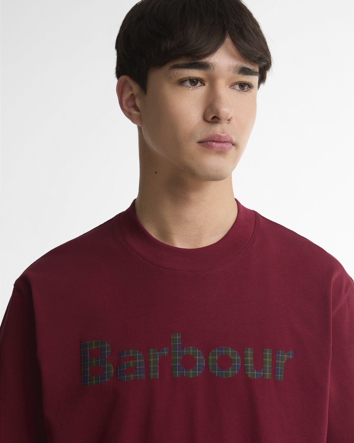 T-shirt oversize con stampa del logo in tartan Wine
