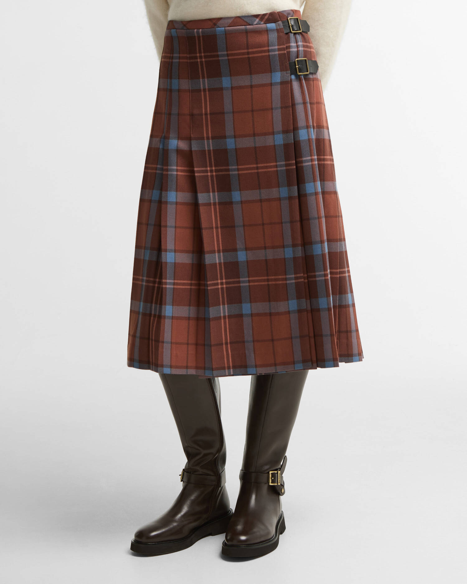 Barbour FARM Rio Allamanda Tartan Pleated Midi Skirt Tropical Tea image number 1