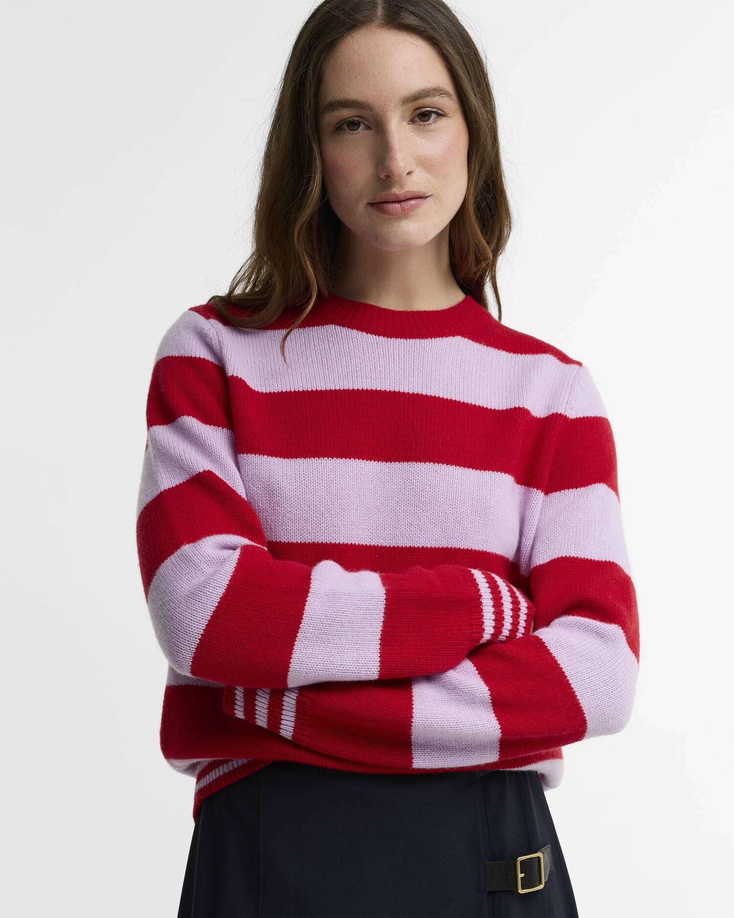 Woodhouse Striped Cashmere-Blend Crew Neck Jumper Crimson Multi image number 3
