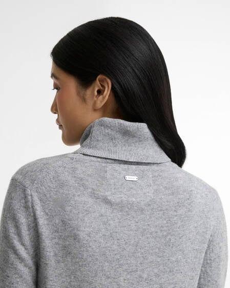 Pendle Roll-Neck Jumper Grey Marl/Birchwood Tartan
