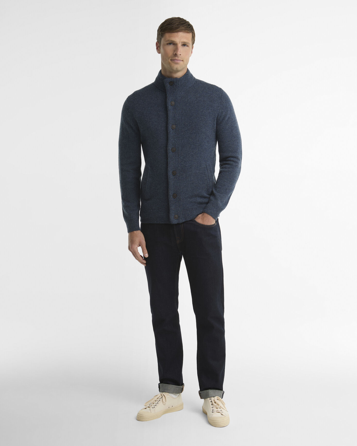 Essential Elbow-Patch Cardigan Dark Indigo