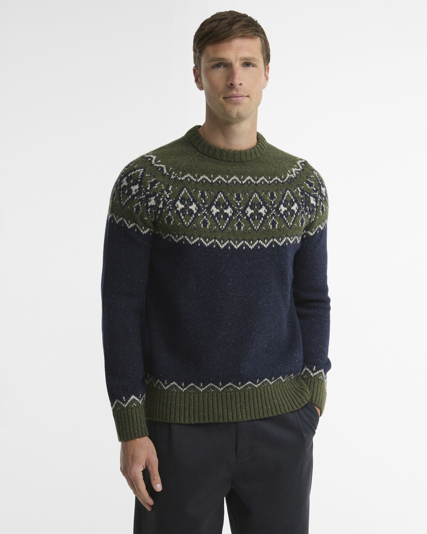 Tisbury Fair Isle Crew Neck Jumper Olive