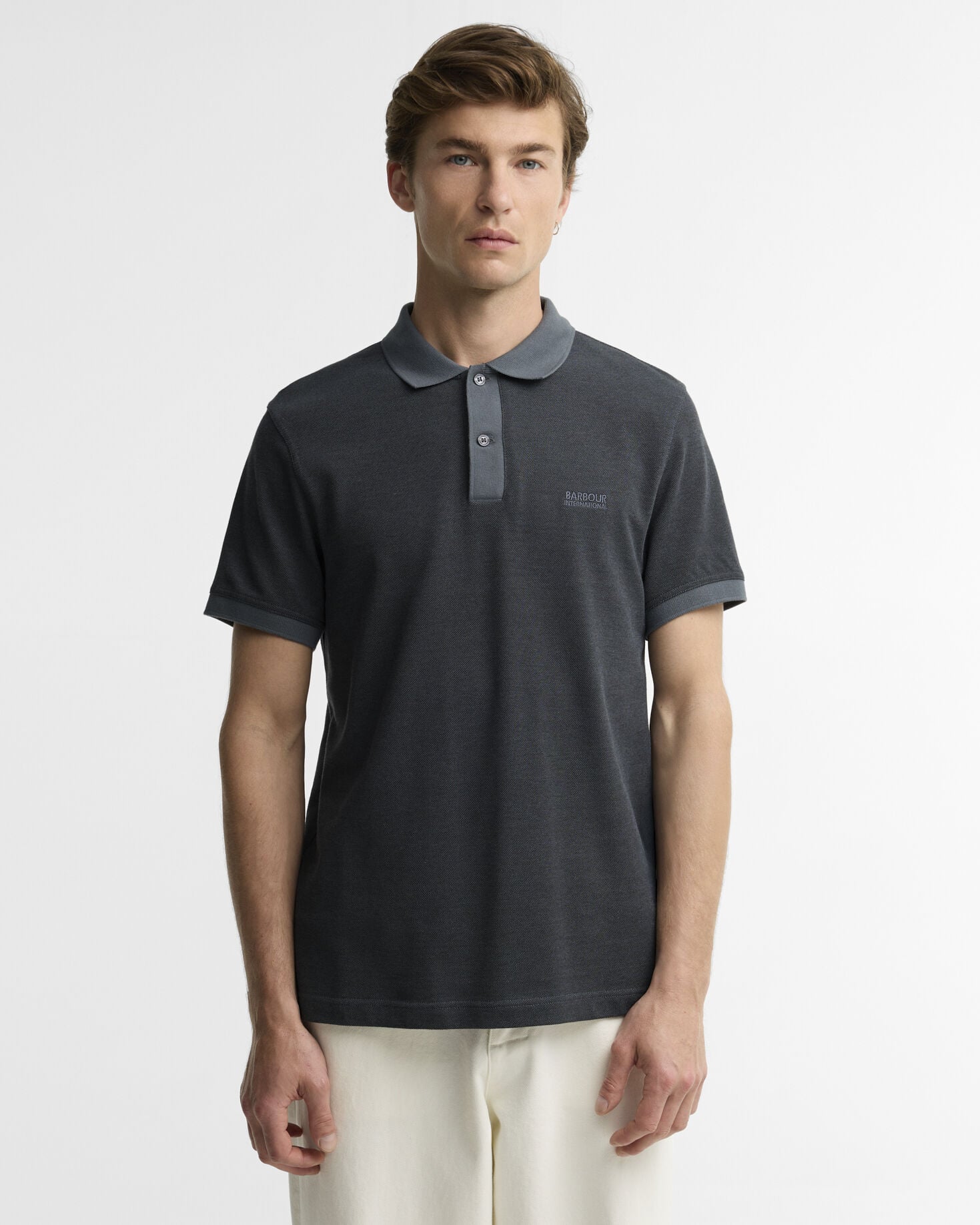Morley Oxford Polo Shirt Black/Washed Charcoal
