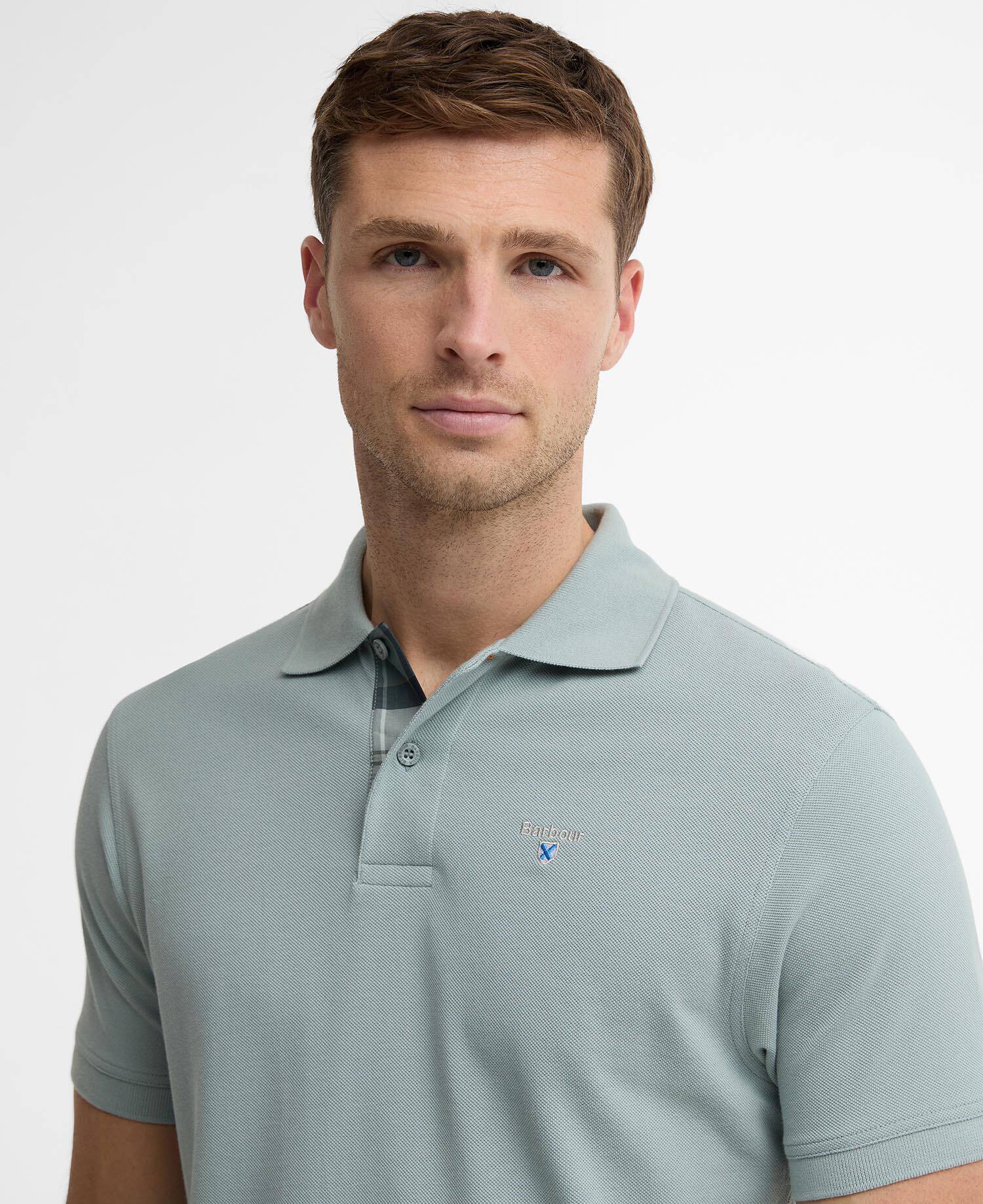 Tartan Pique Polo Shirt Dusty Slate image number 3