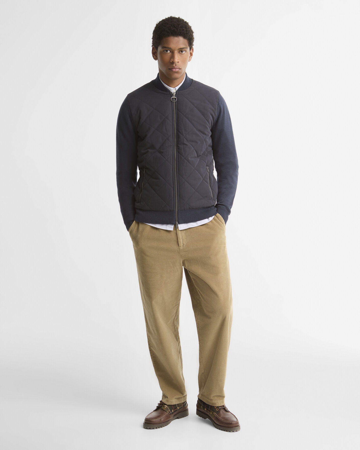 Quilted Front Zip-Up Jacket Navy