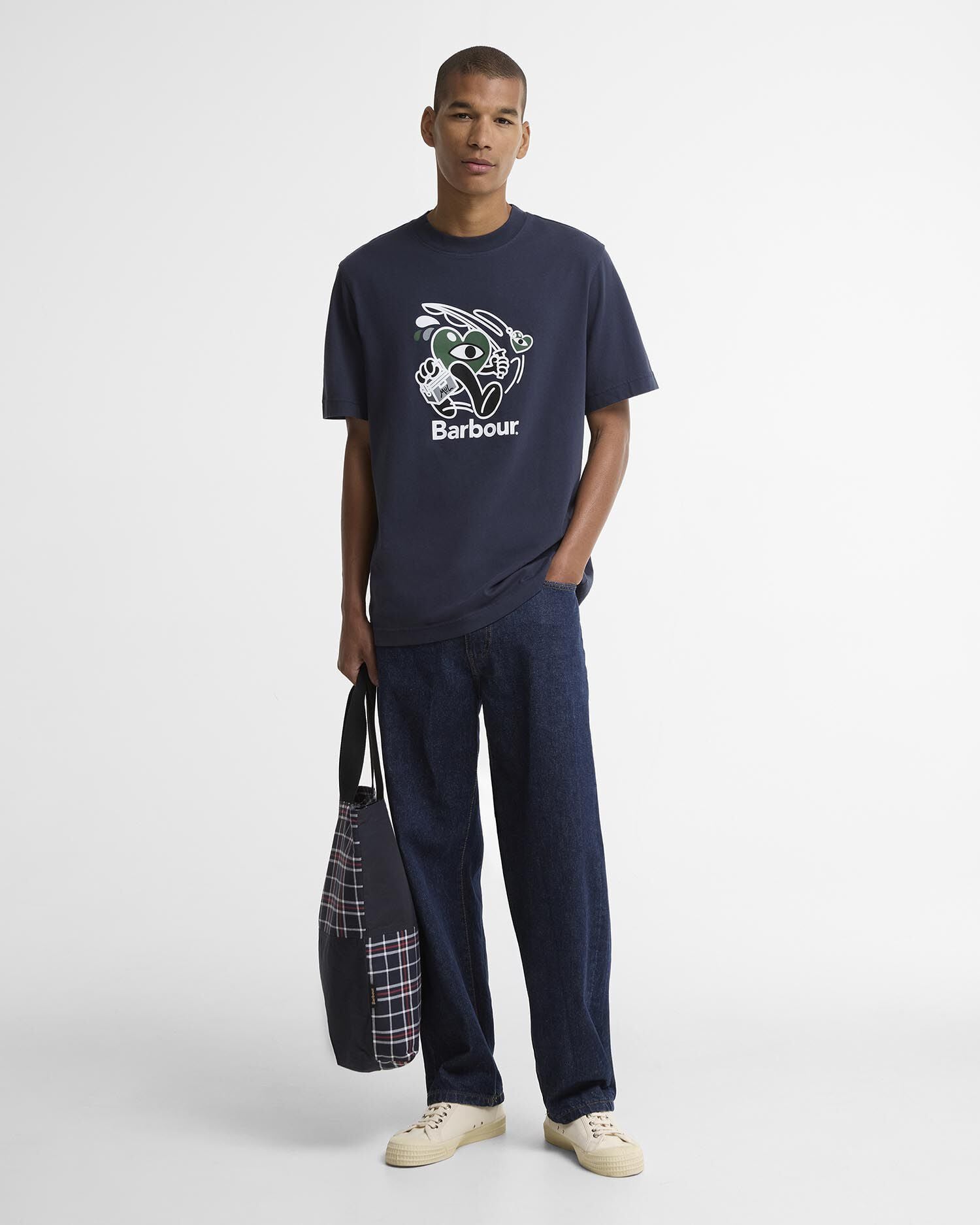 T-shirt Gone Fishing con vestibilit&agrave; comoda Barbour x Mul Navy
