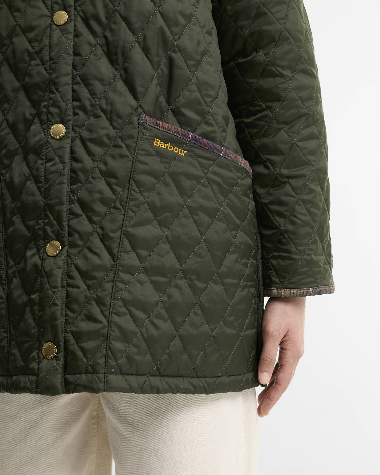 Giacca trapuntata Modern Liddesdale con colletto in tartan Icons Olive/Classic image number 4