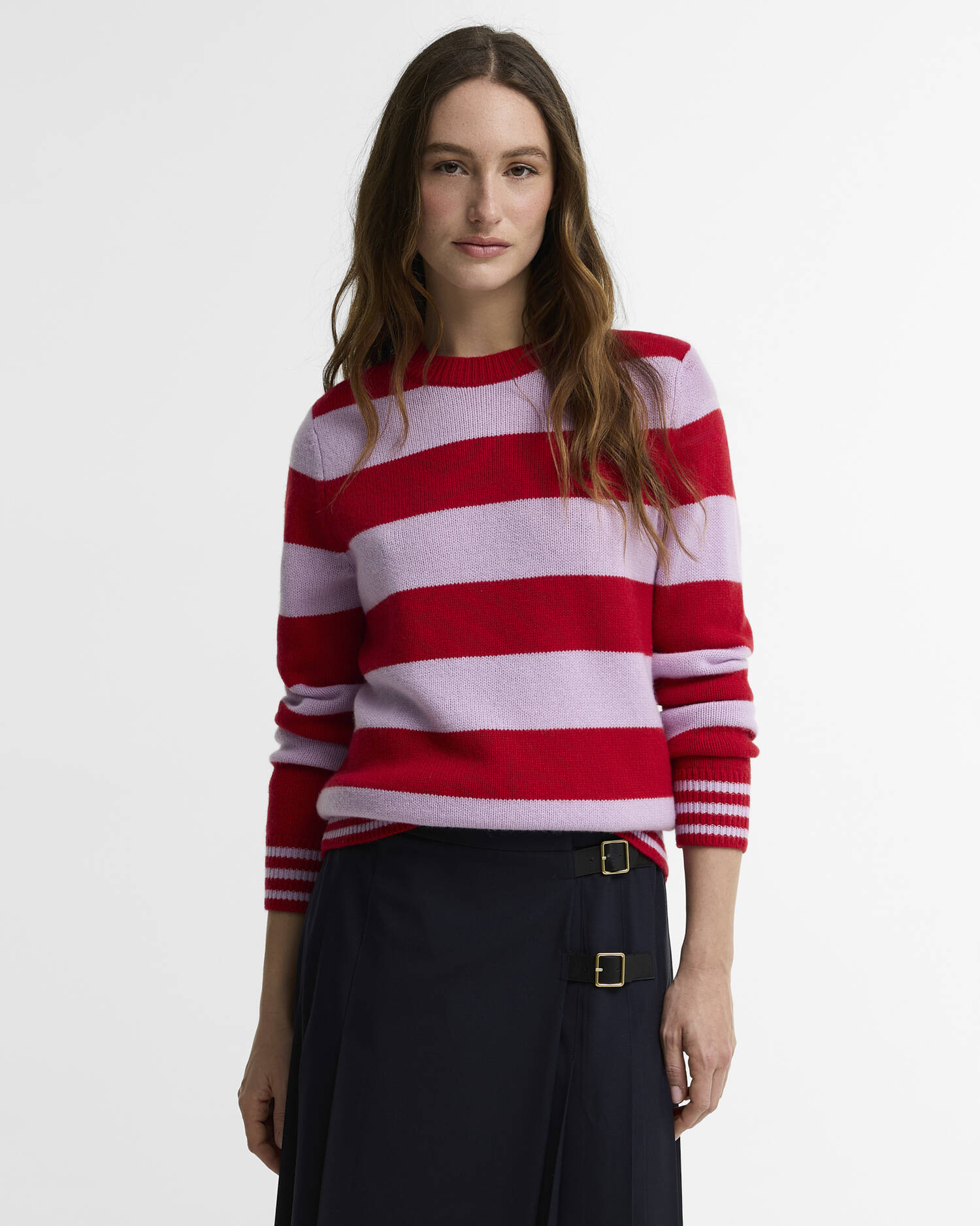 Woodhouse Striped Cashmere-Blend Crew Neck Jumper Crimson Multi image number 0