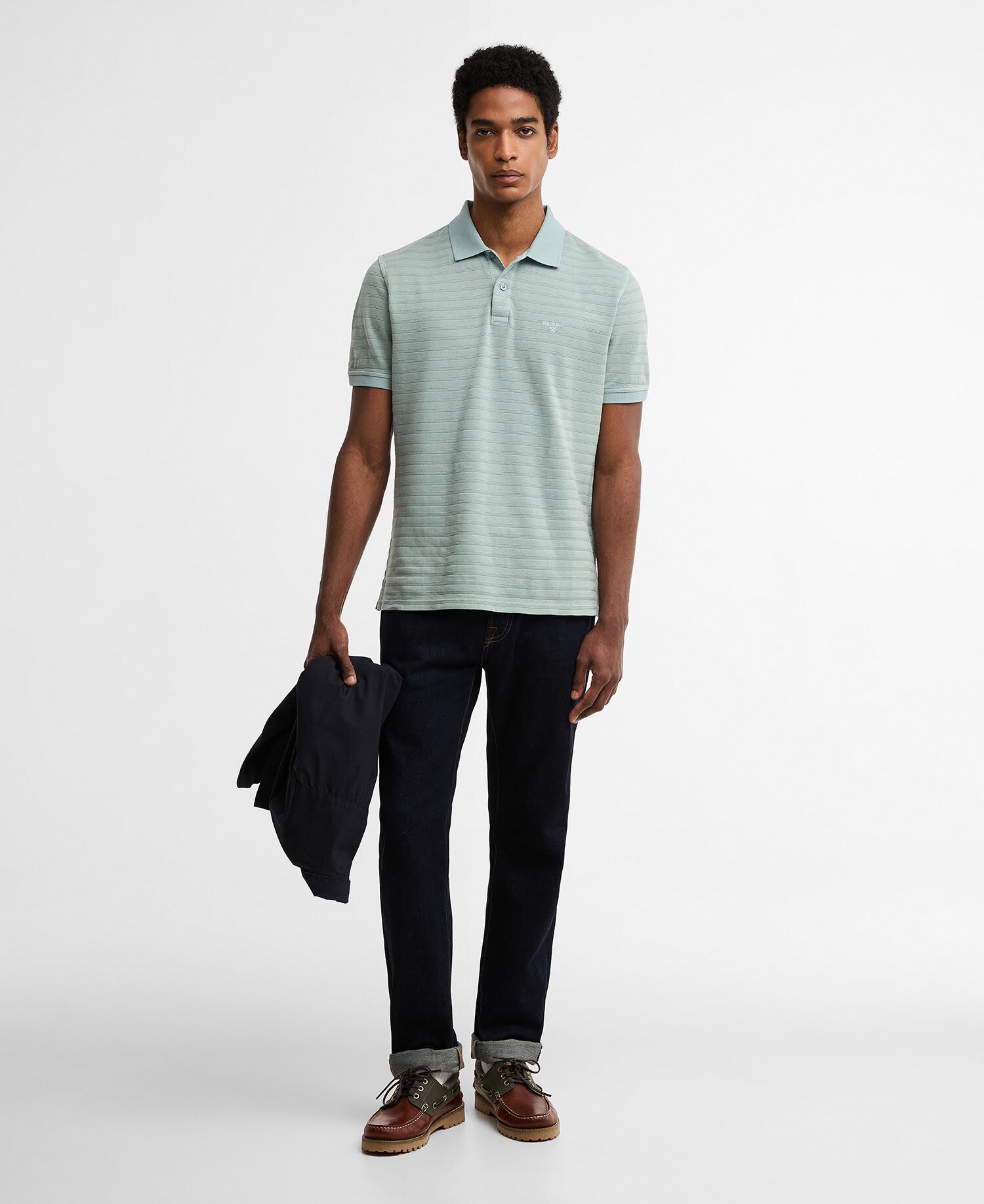 Tenbury Striped Tailored Polo Shirt Dusty Slate
