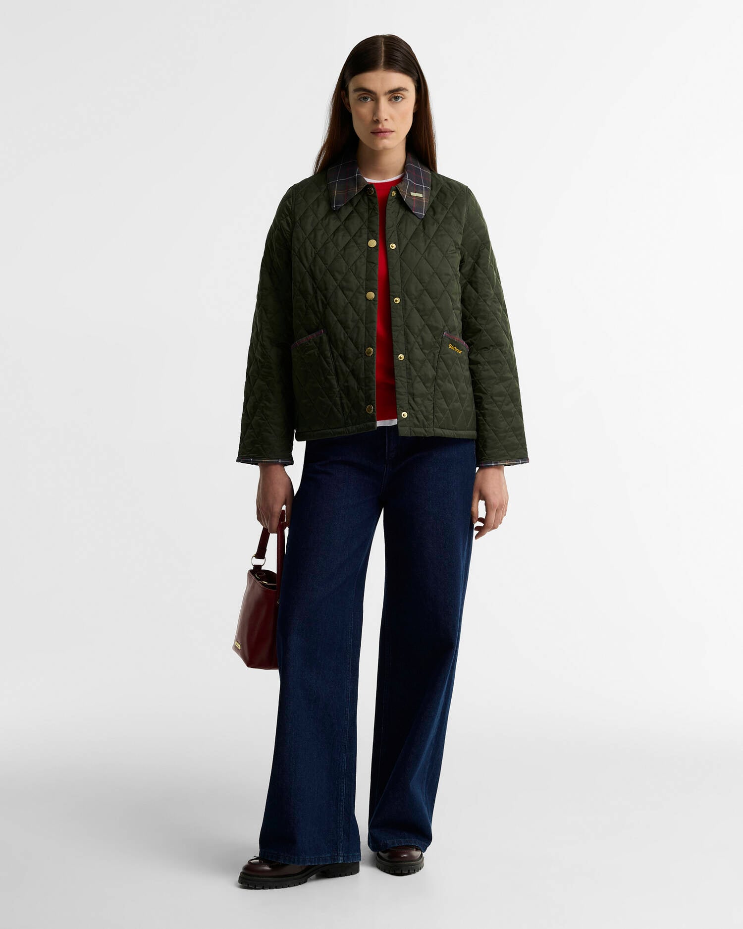 Barbour Steppjacke Icons Tartan Collar Cropped Liddesdale Olive/Classic image number 1