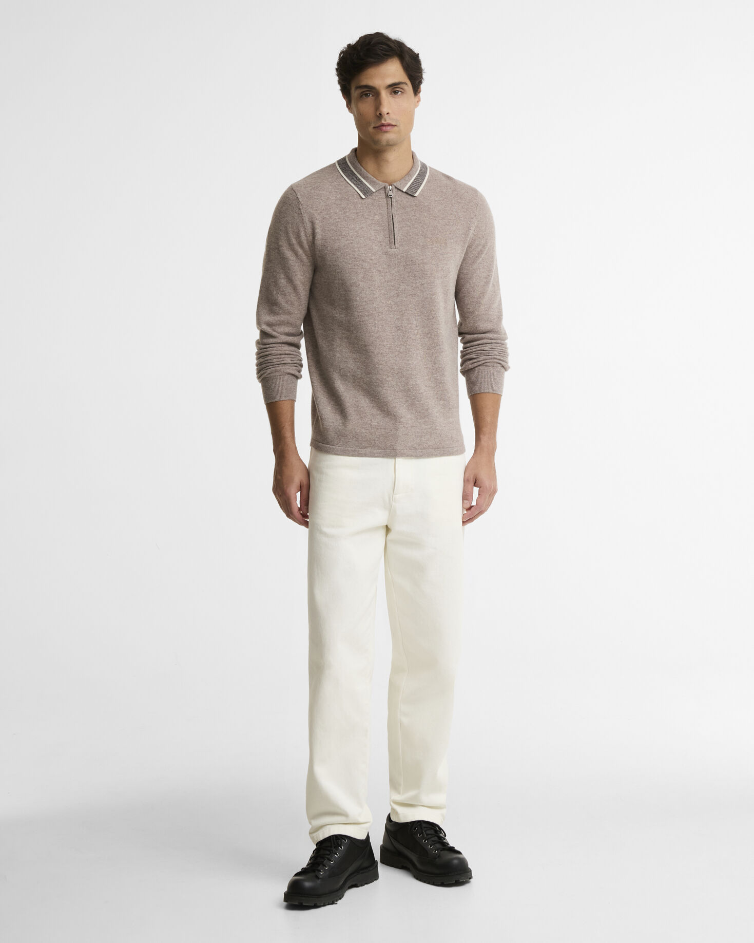 Newport Long-Sleeved Knitted Polo Shirt Concrete