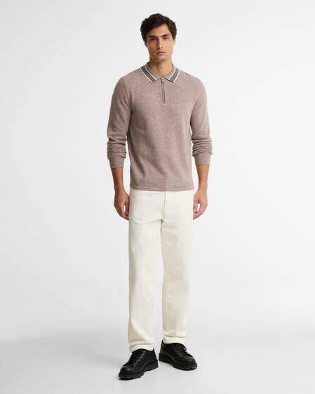 Newport Long-Sleeved Knitted Polo Shirt Concrete