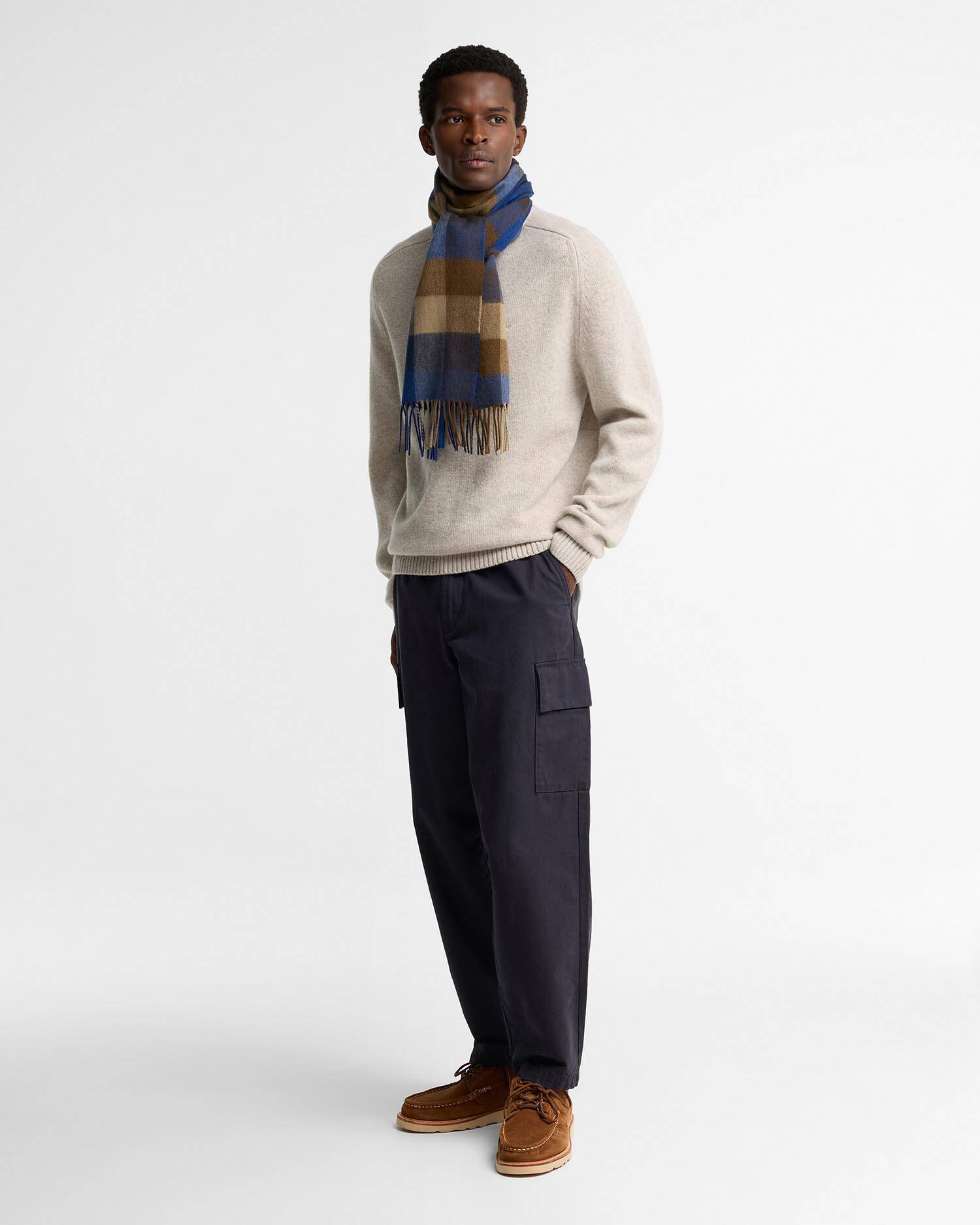 Large Tattersall Scarf Navy Mix image number 1