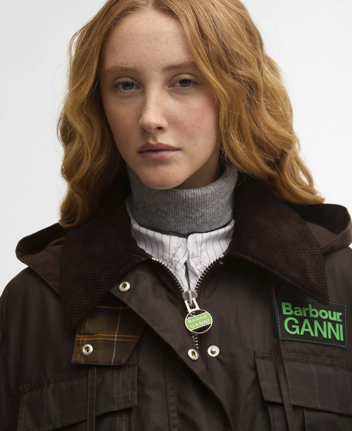 Barbour x GANNI Peplum Waxed Jacket Rustic/Classic Tartan image number 4