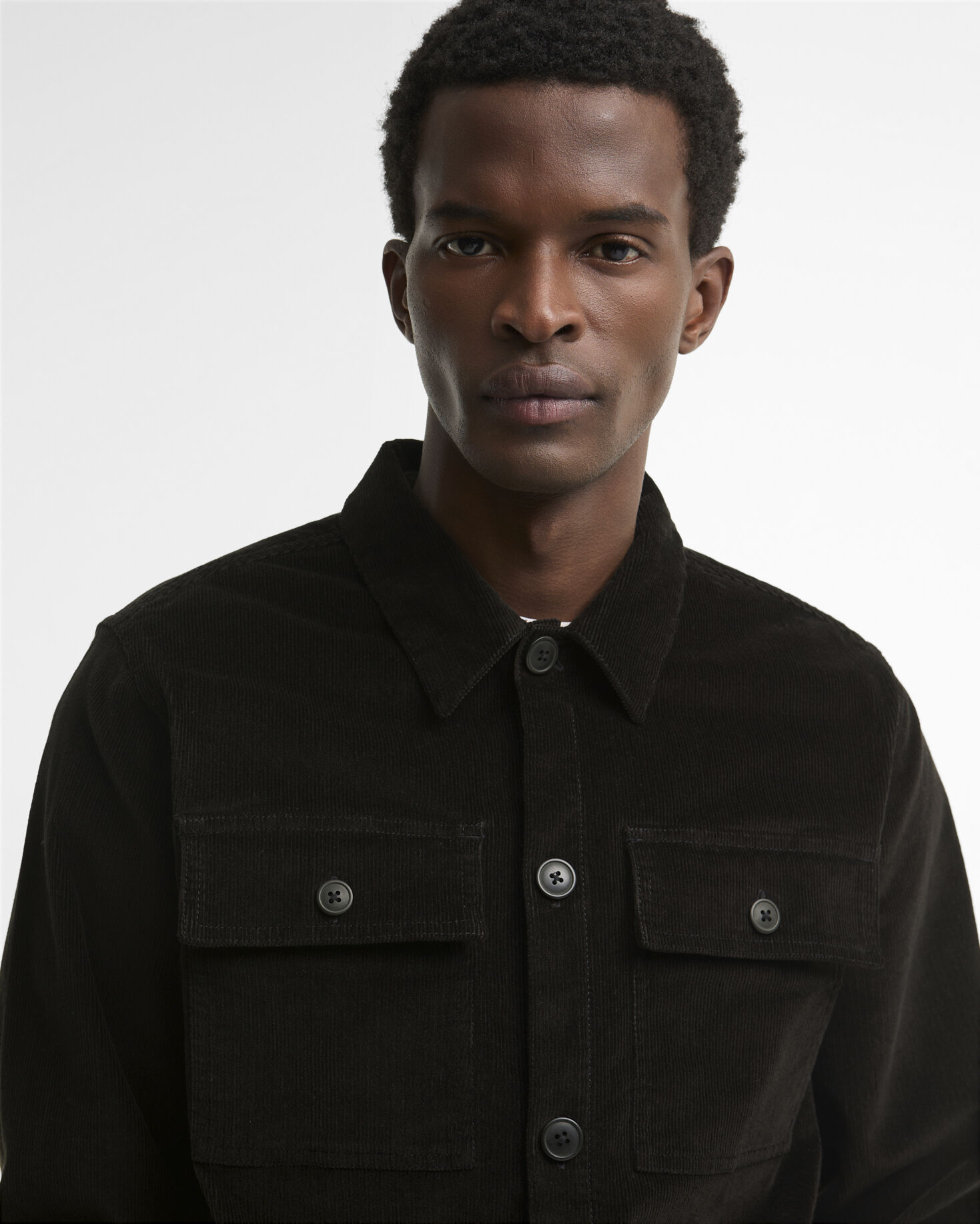 Tartan Trimmed Cord Overshirt Olive