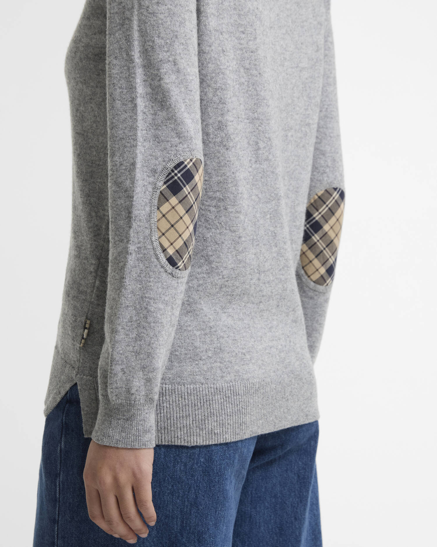 Pendle Crew Neck Jumper Grey Marl/Birchwood Tartan image number 4