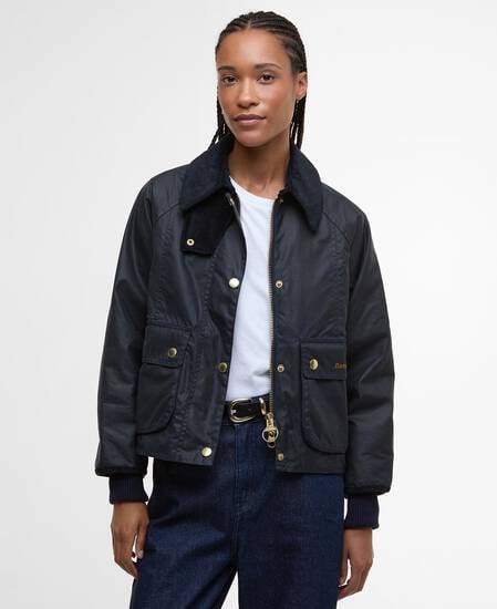Giacca cerata Beadnell dal taglio crop Navy/Classic