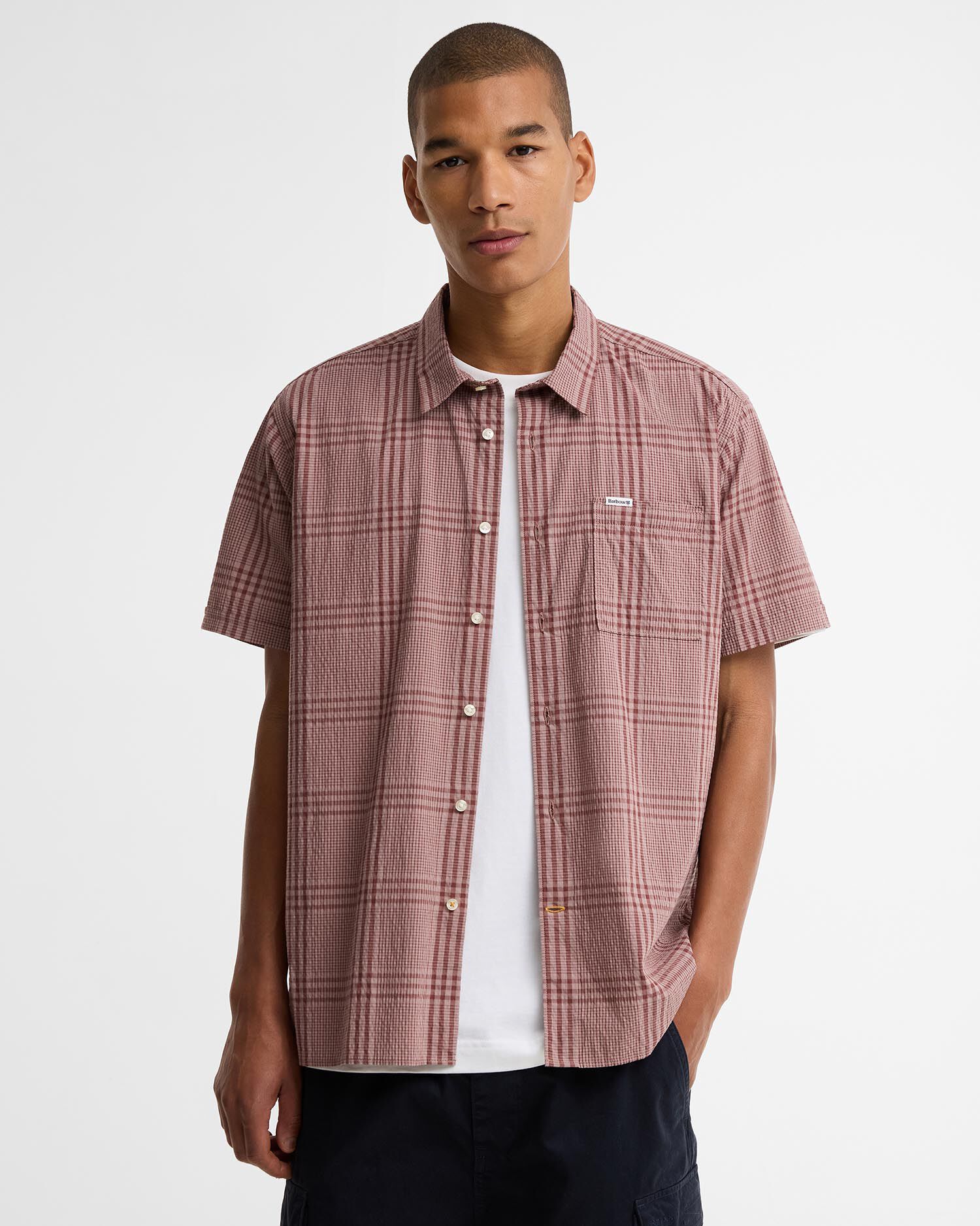 Camicia Carrock a maniche corte in seersucker con motivo a quadri Burnt Pepper
