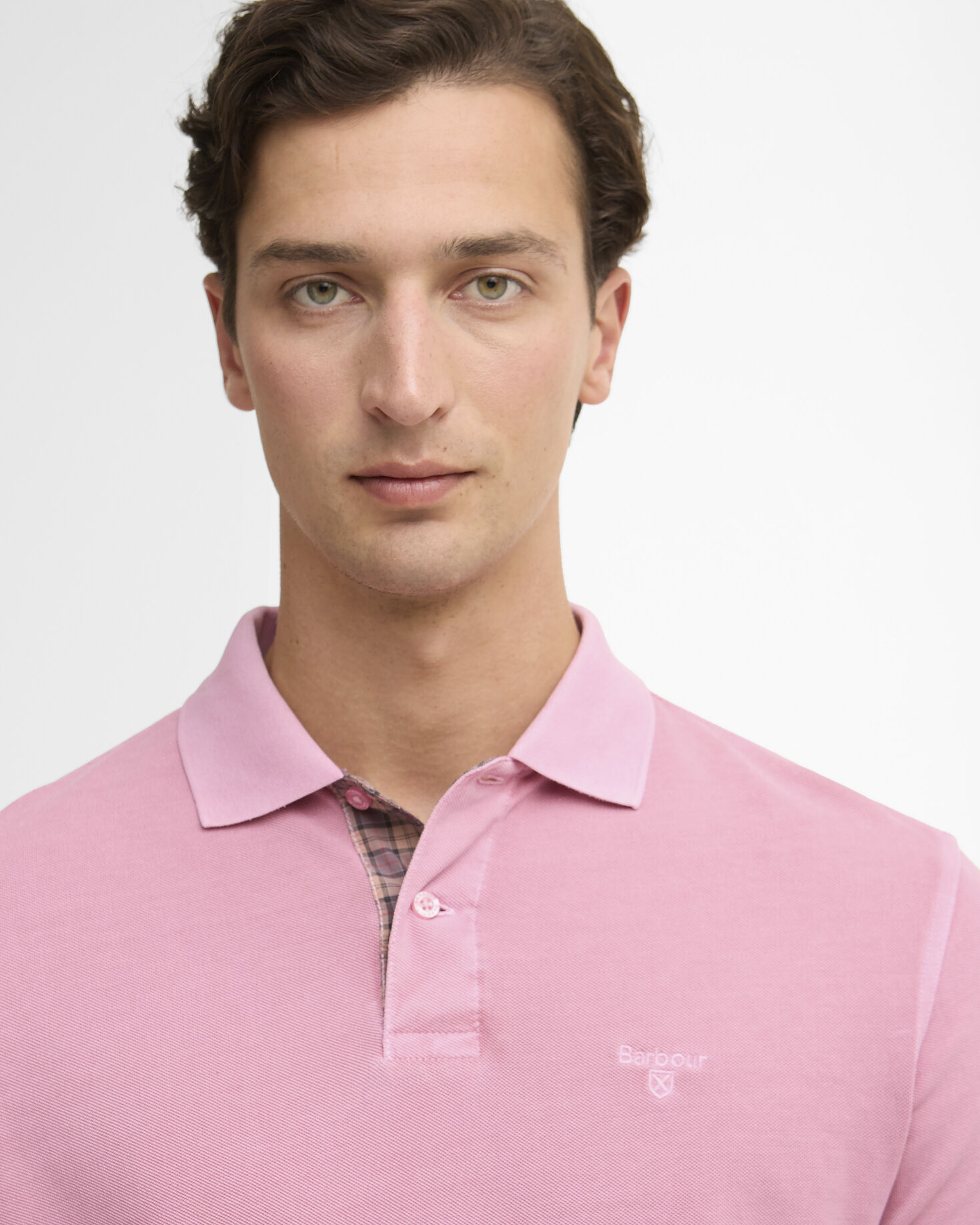 Washed Tartan Tailored Pique Polo Washed Pink