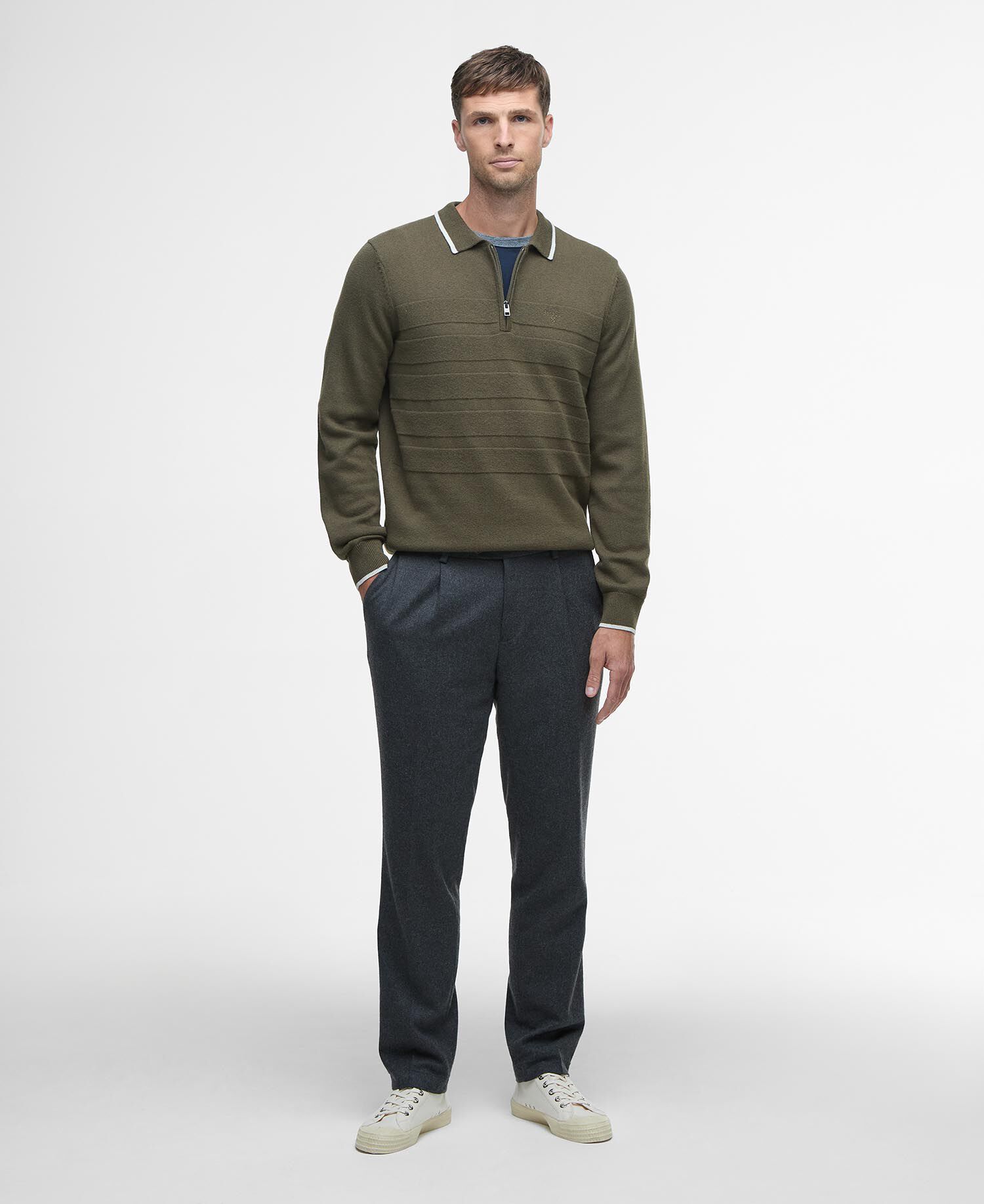 Polo in maglia a maniche lunghe Fenhill Mid Olive