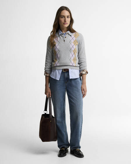 Polo in maglia Fawne con motivo a rombi Grey Multi