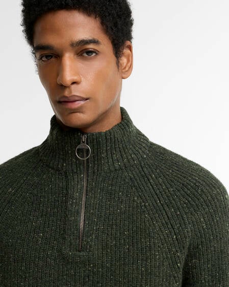 Barbour Wollpullover Essentials Fleck Half-Zip Olive