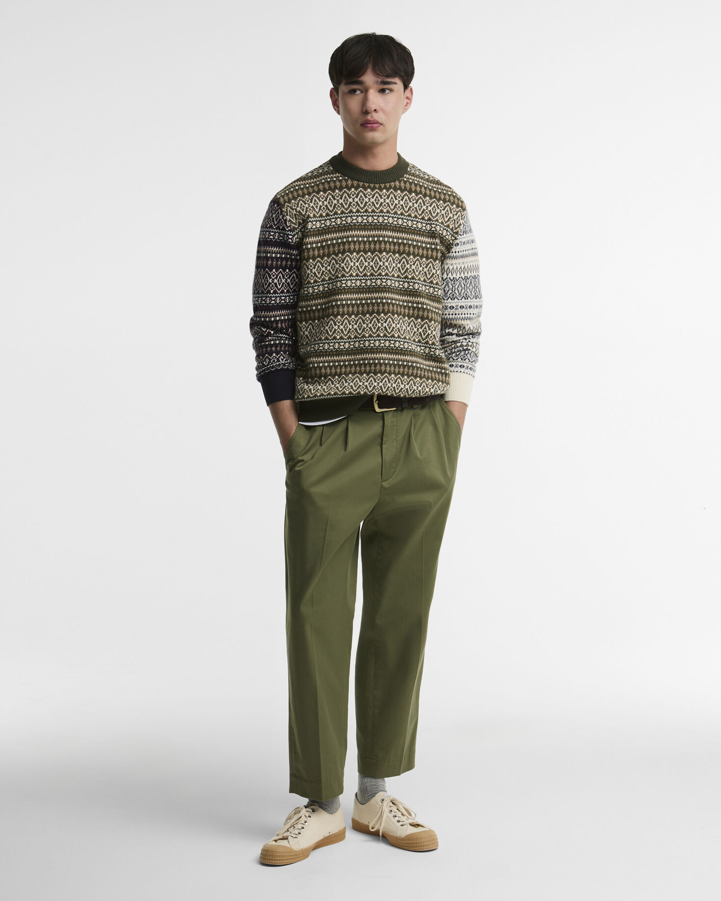 Barbour Pullover Hardale Patchwork Rundhalsausschnitt Olive