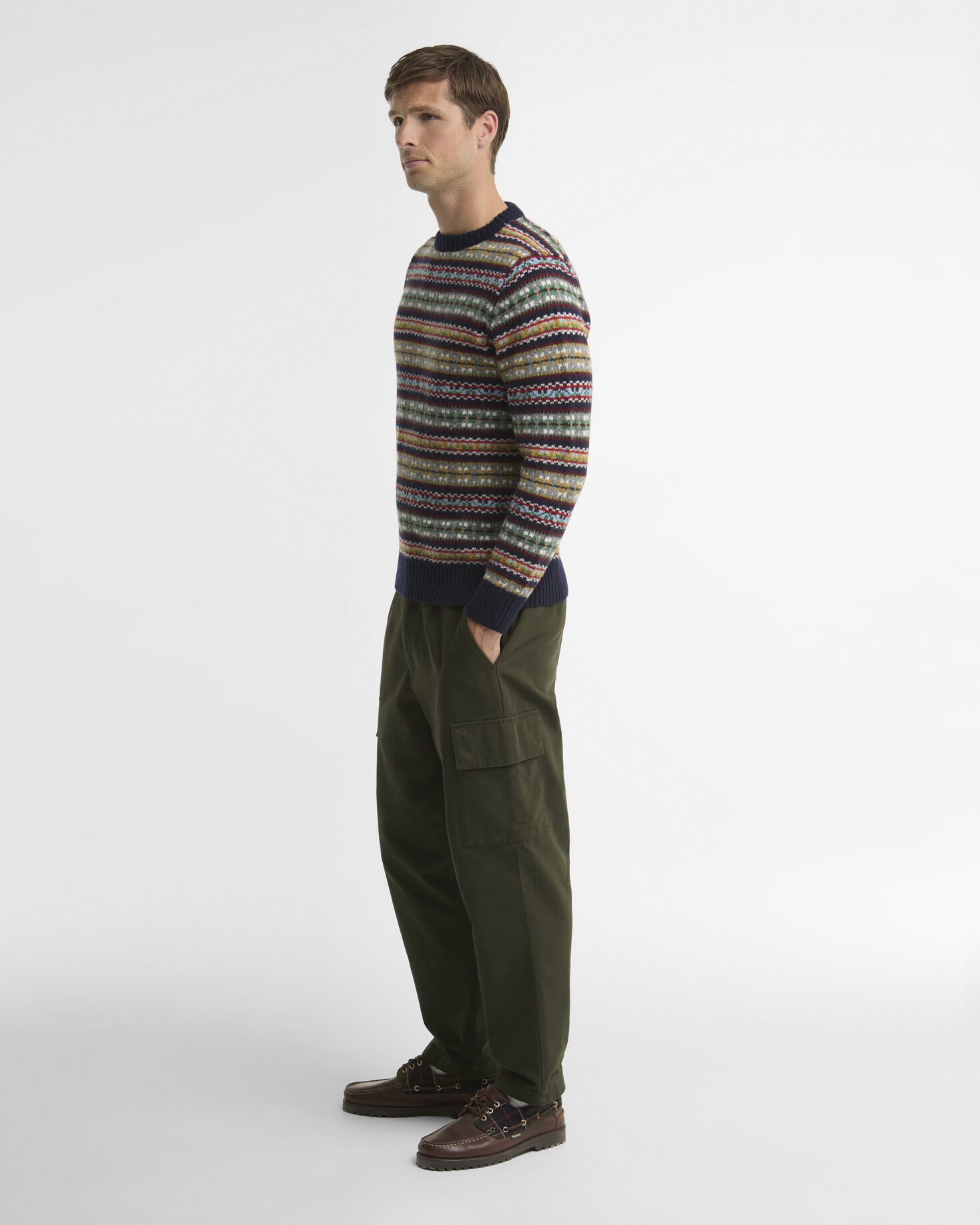 Scottish Made Fair Isle Wool Crew Neck Jumper Navy