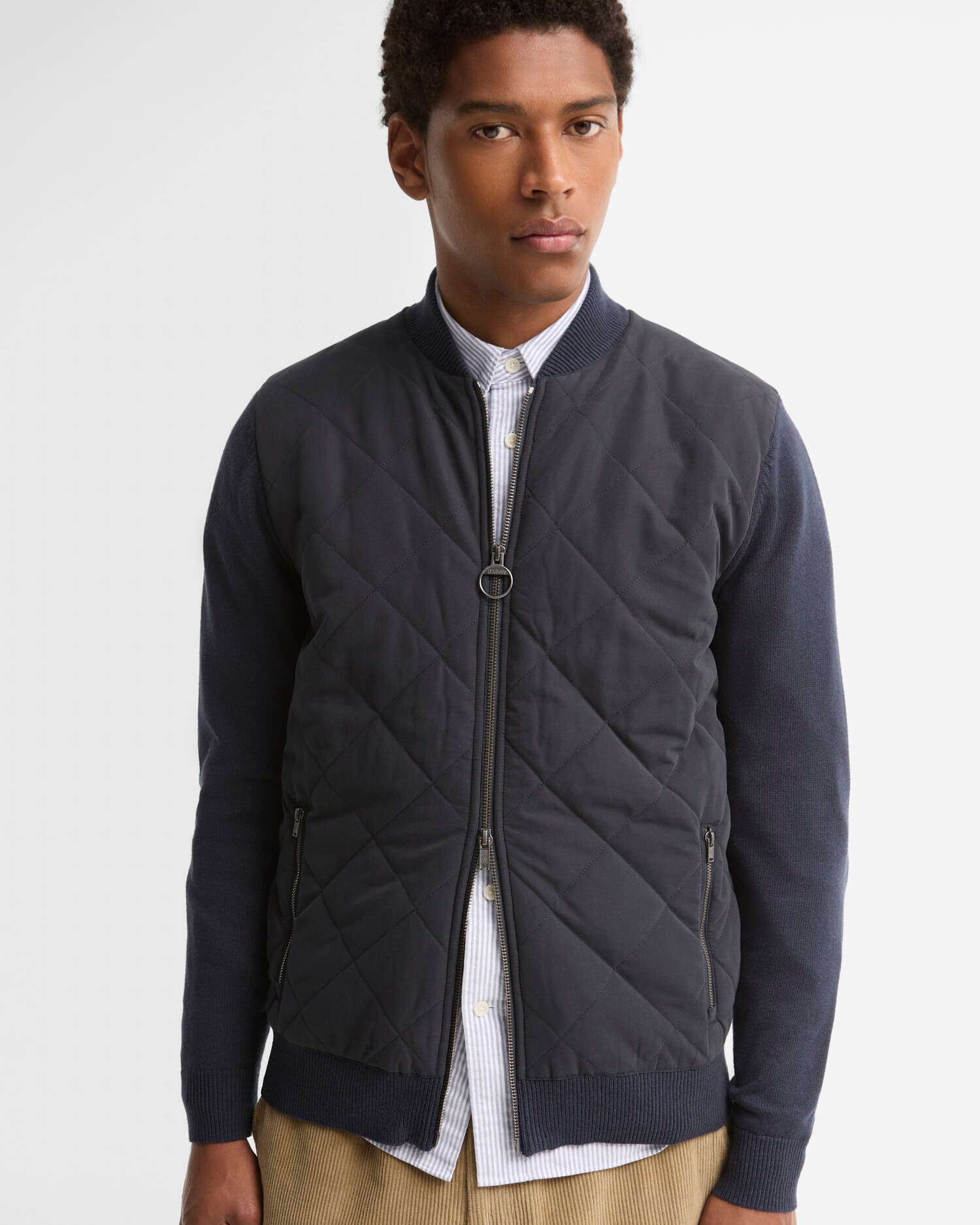 Quilted Front Zip-Up Jacket Navy image number 3