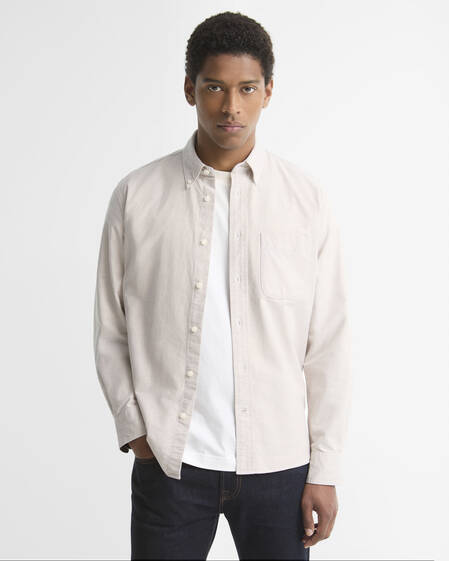 Oxford Striped Authentic-Fit Long-Sleeved Shirt Stone