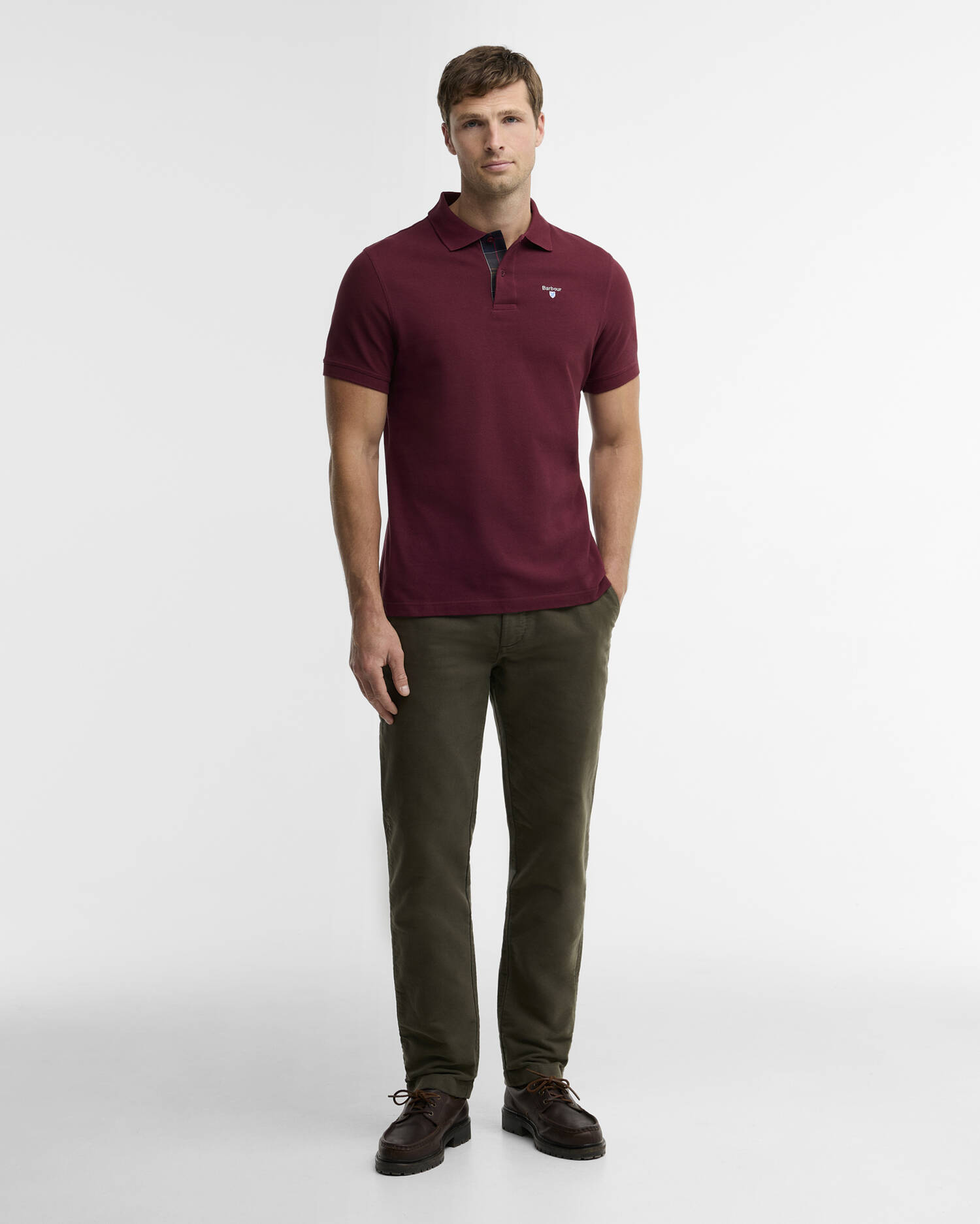 Tartan Pique Polo Shirt Ruby image number 1