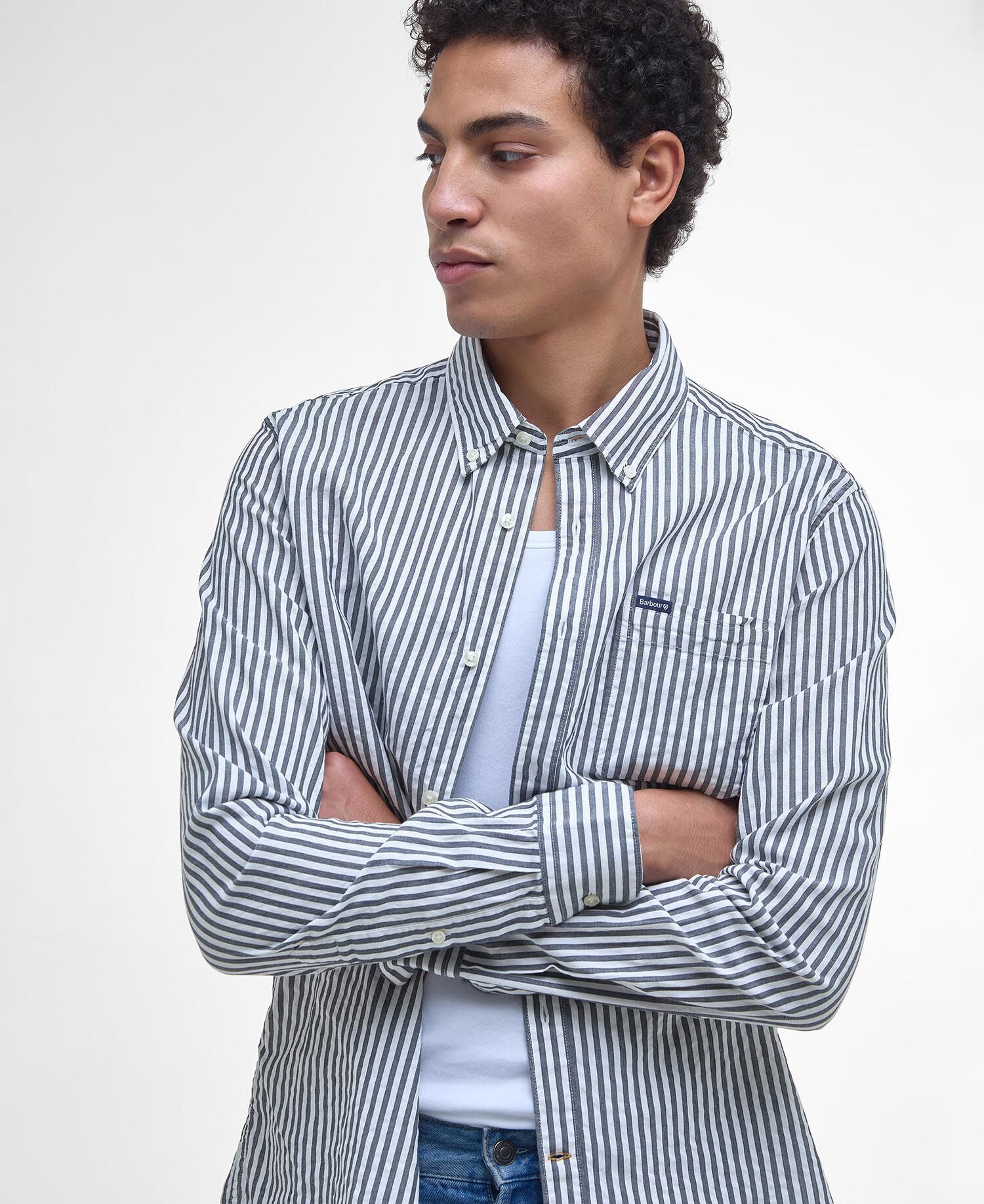 Camicia Cresswell a maniche lunghe in seersucker leggermente aderente