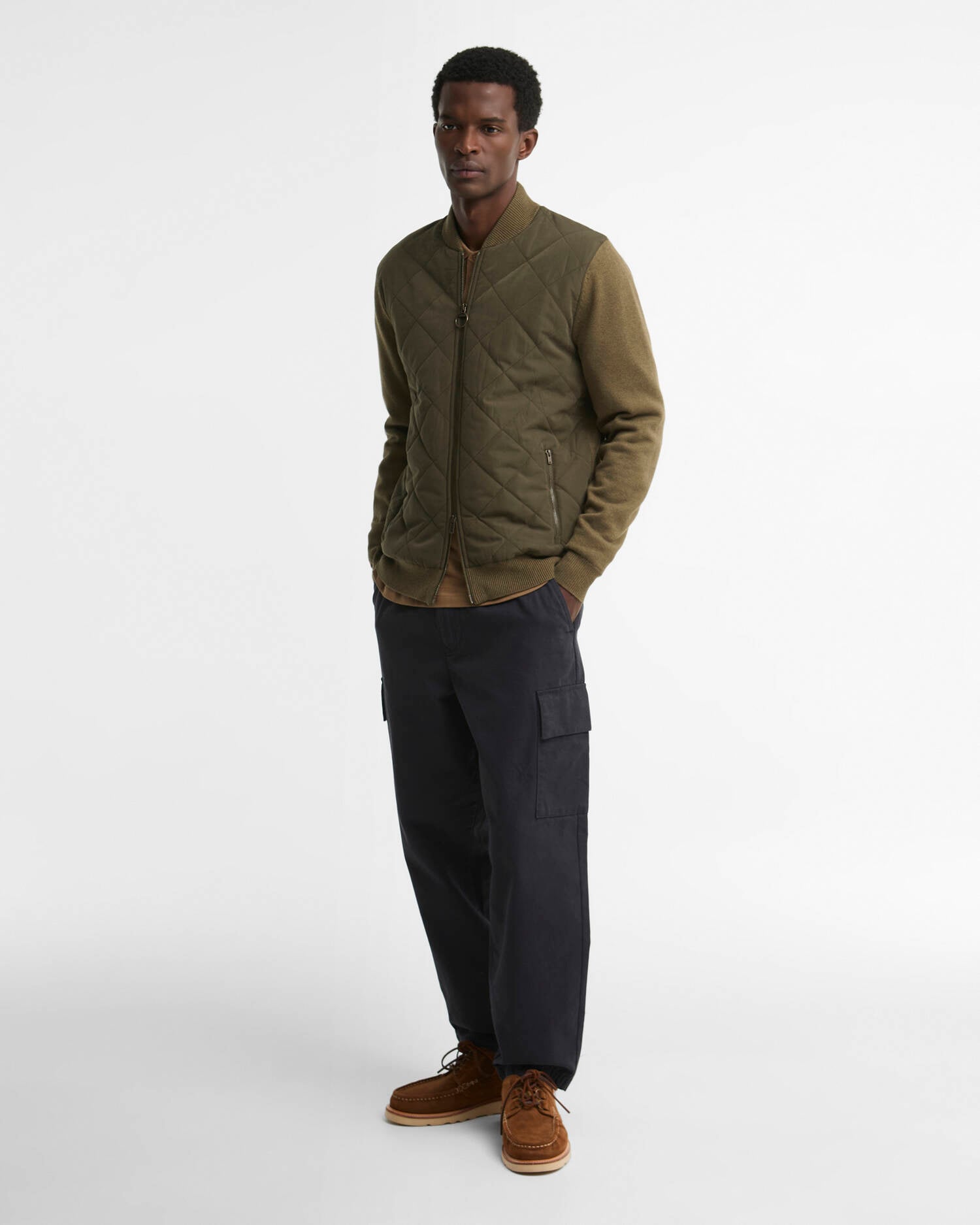 Quilted Front Zip-Up Jacket Olive image number 1