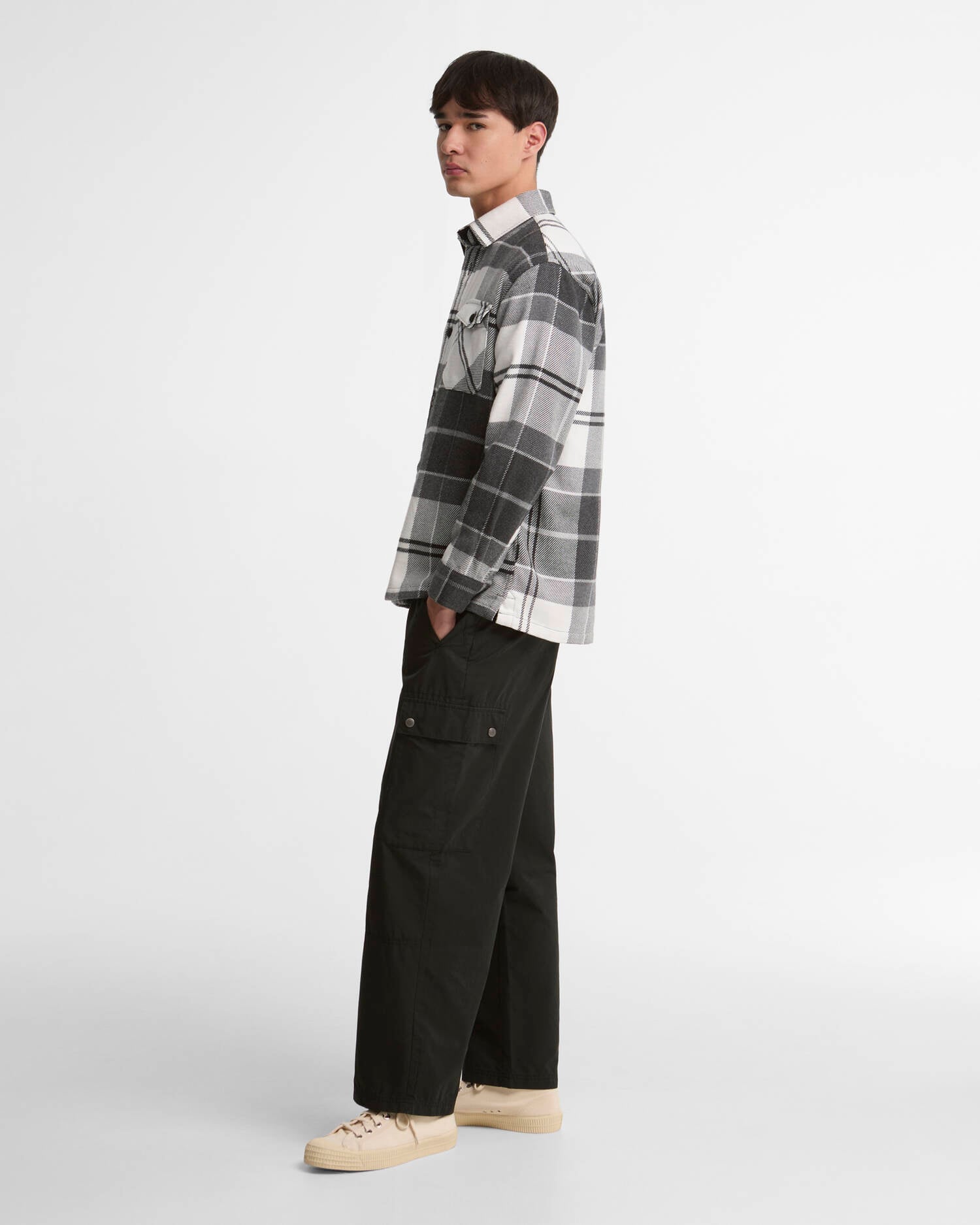 Hayfield Tartan Oversized Long-Sleeved Shirt Monochrome Tartan image number 1