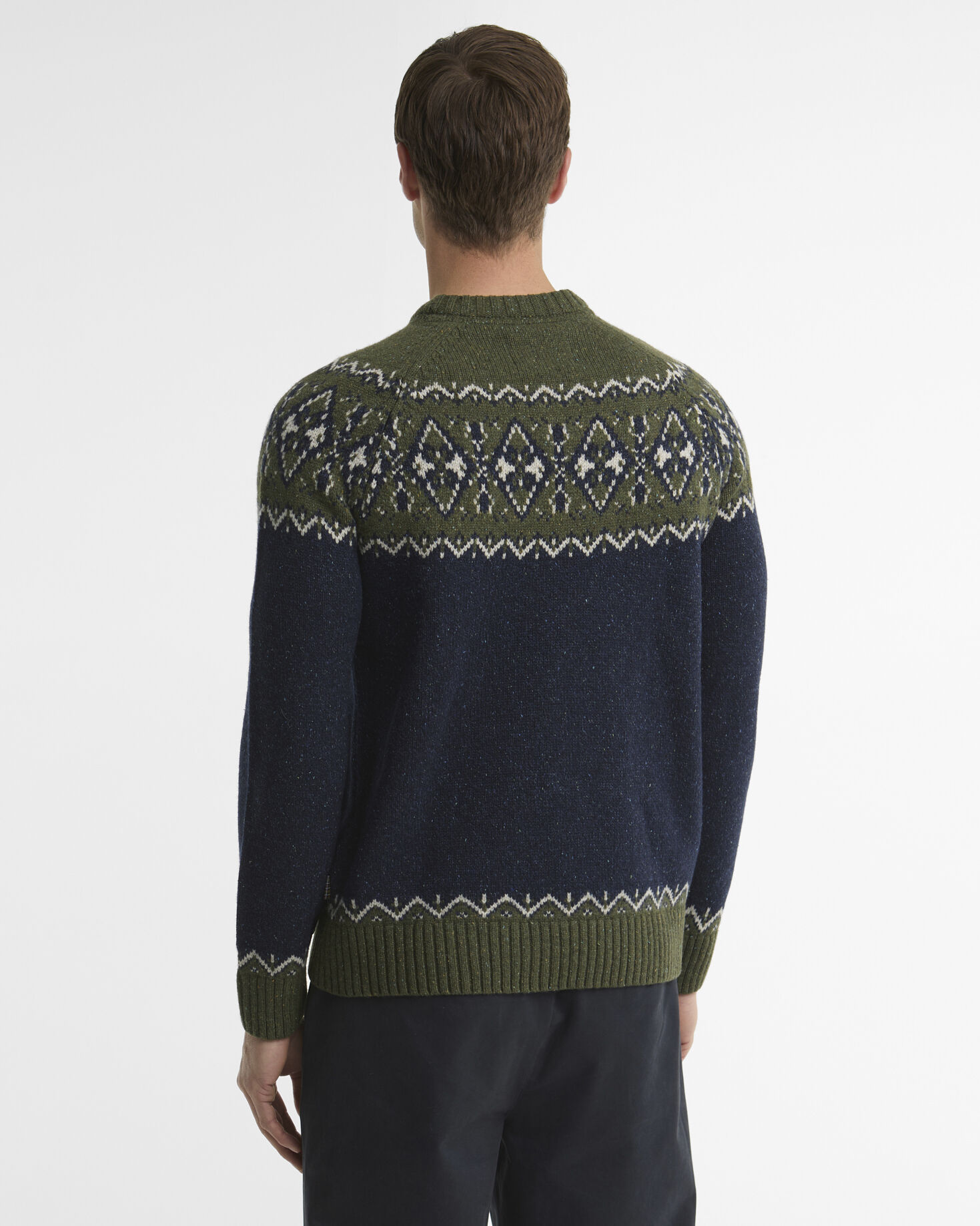 Tisbury Fair Isle Crew Neck Jumper Olive