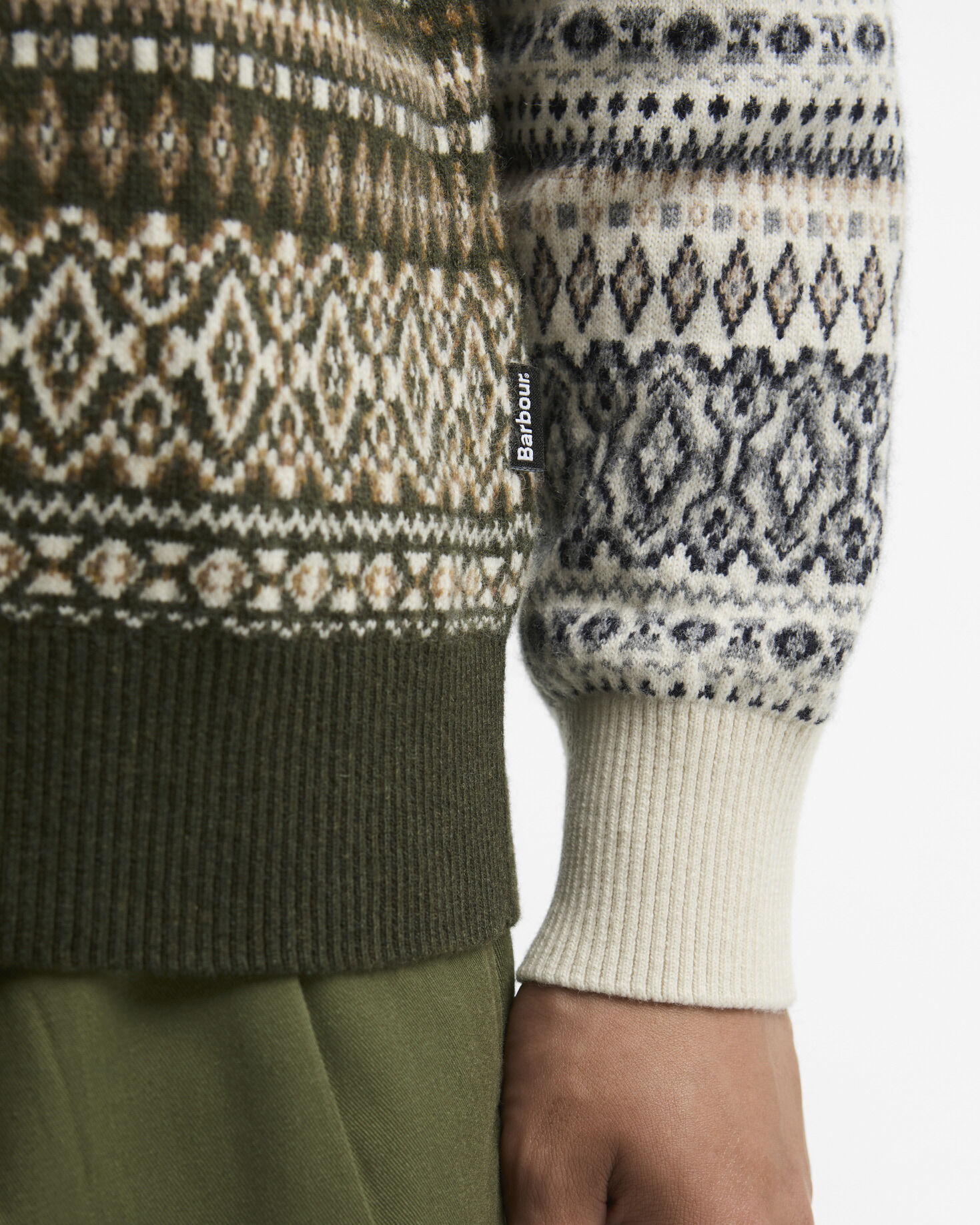 Barbour Pullover Hardale Patchwork Rundhalsausschnitt Olive