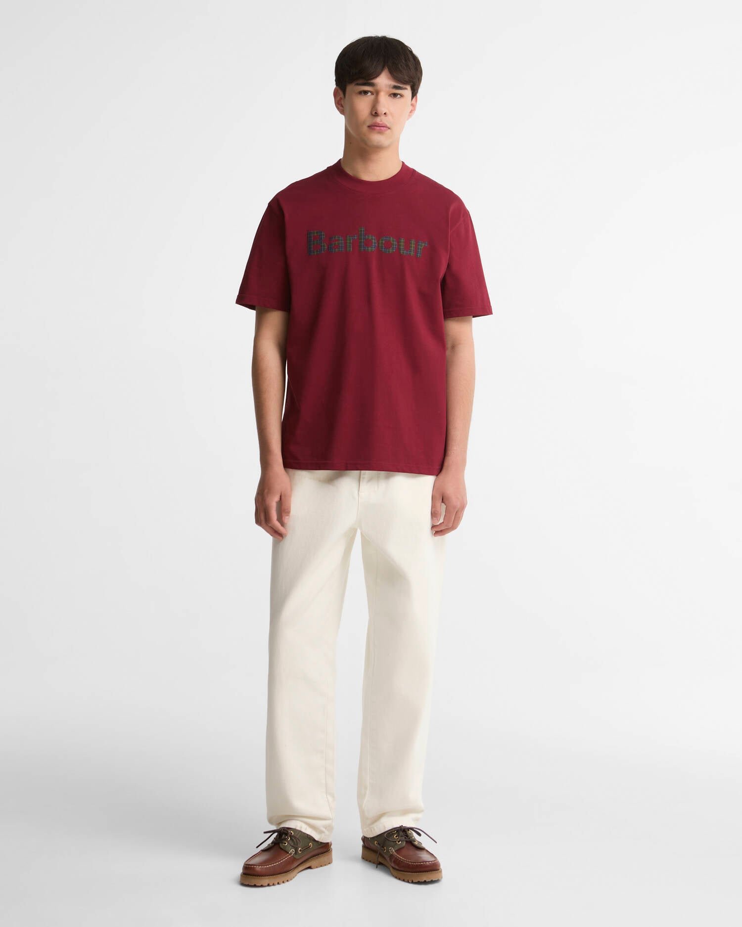 T-shirt oversize con stampa del logo in tartan Wine image number 1