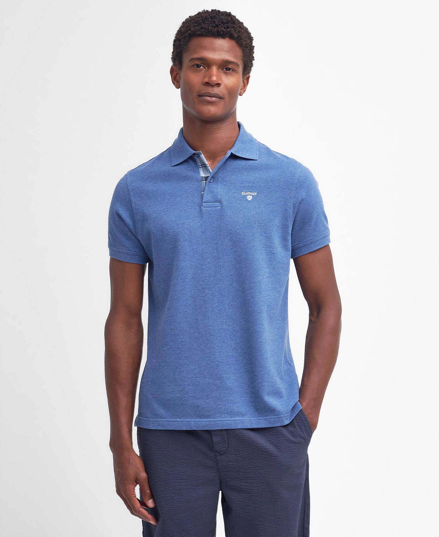 Tartan Pique Polo Shirt Dark Chambray Marl image number 0
