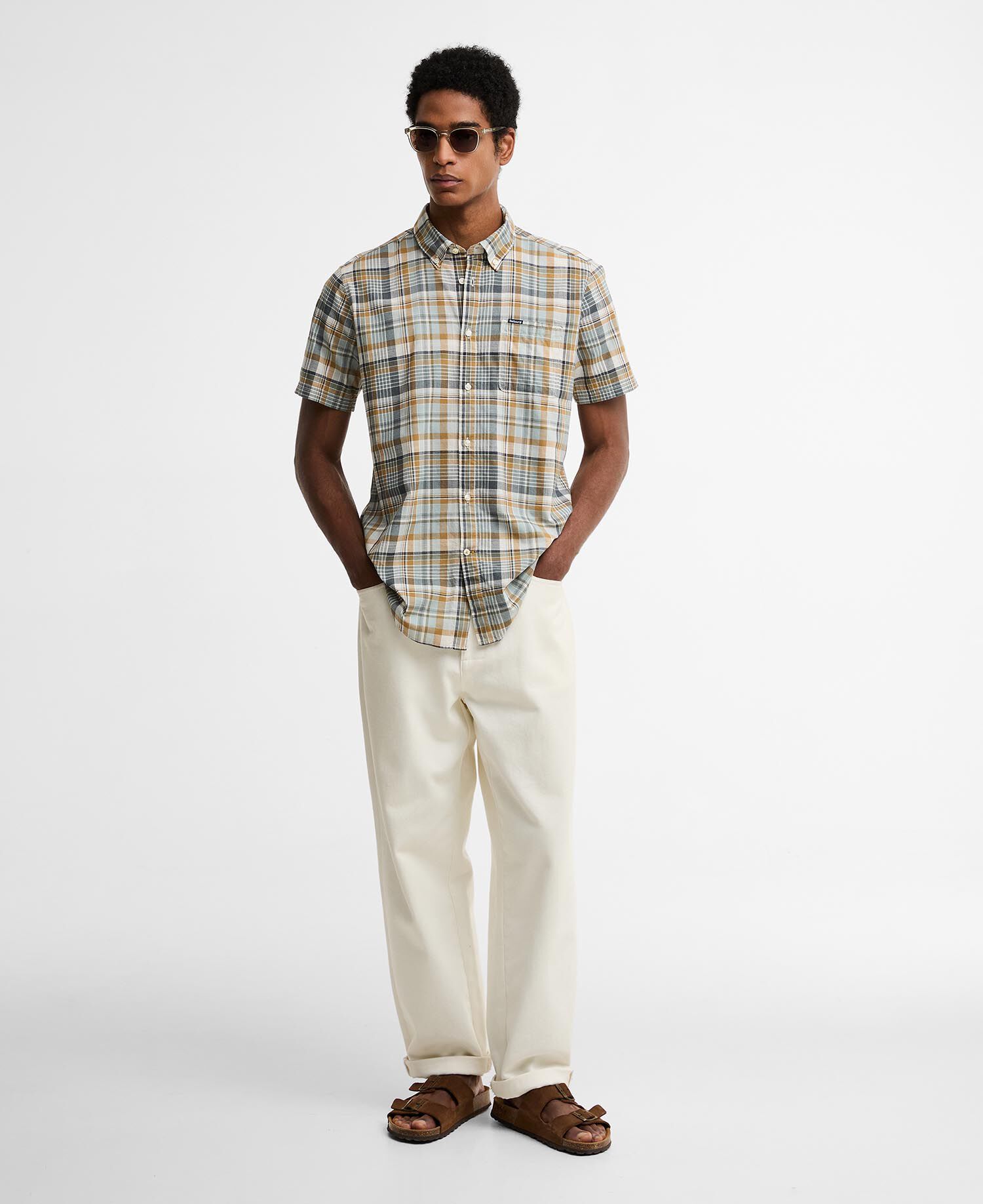 Baycliff Checked Tailored Short-Sleeved Shirt Whisper White