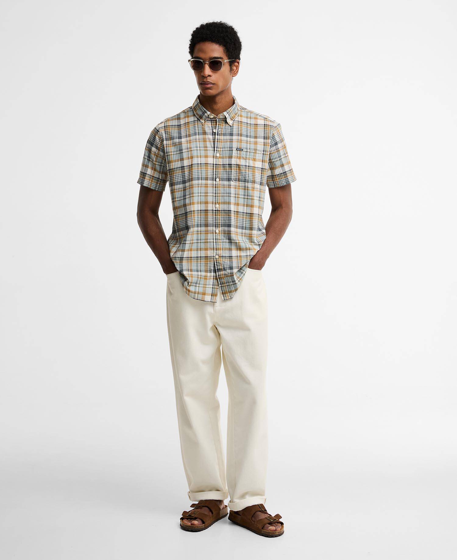 Baycliff Checked Tailored Short-Sleeved Shirt Whisper White image number 1