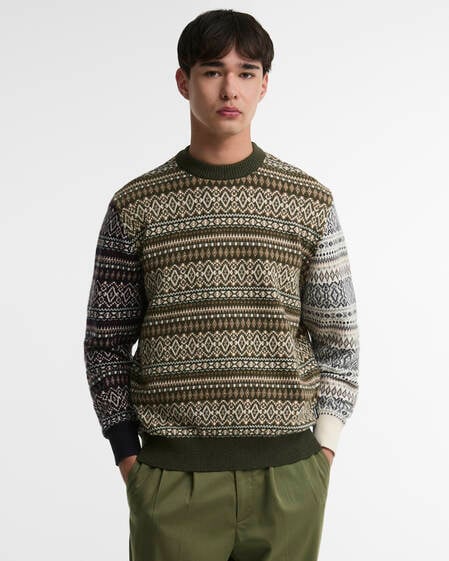 Barbour Pullover Hardale Patchwork Rundhalsausschnitt Olive