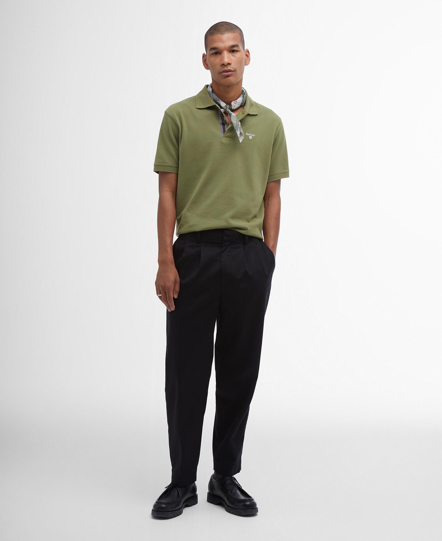 Tartan Pique Polo Shirt Burnt Olive
