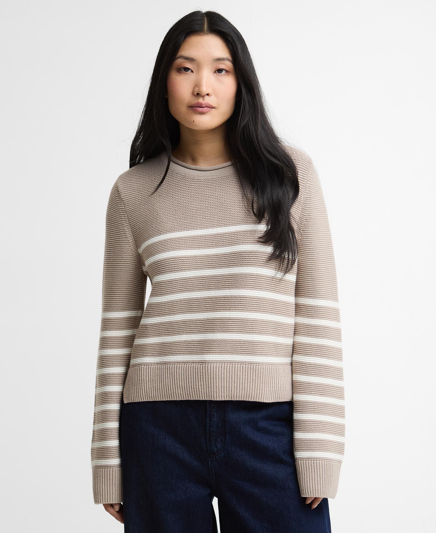 Hinton Striped Crew Neck Jumper Light Sand Stripe