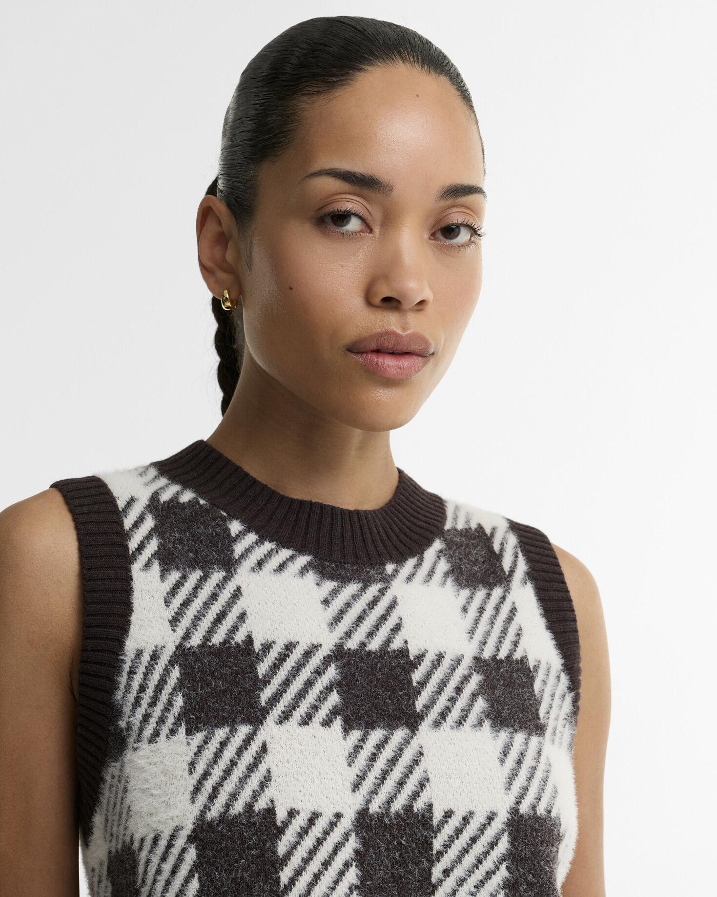 Amaya Check Knitted Vest Truffle Multi