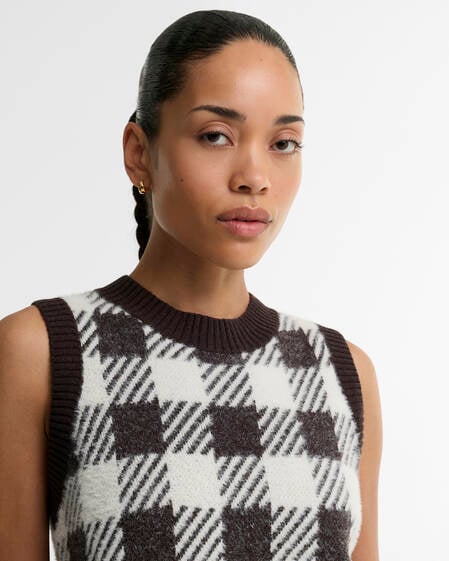 Amaya Check Knitted Vest Truffle Multi